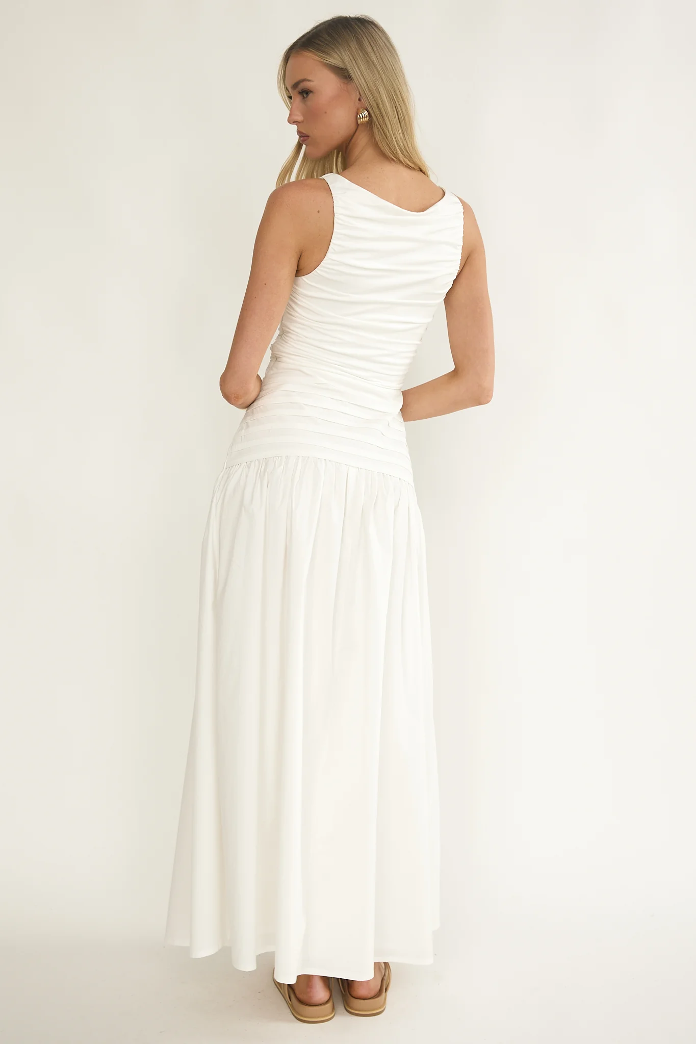 Dalayla Sleeveless Pintuck Maxi Dress White - Image 2