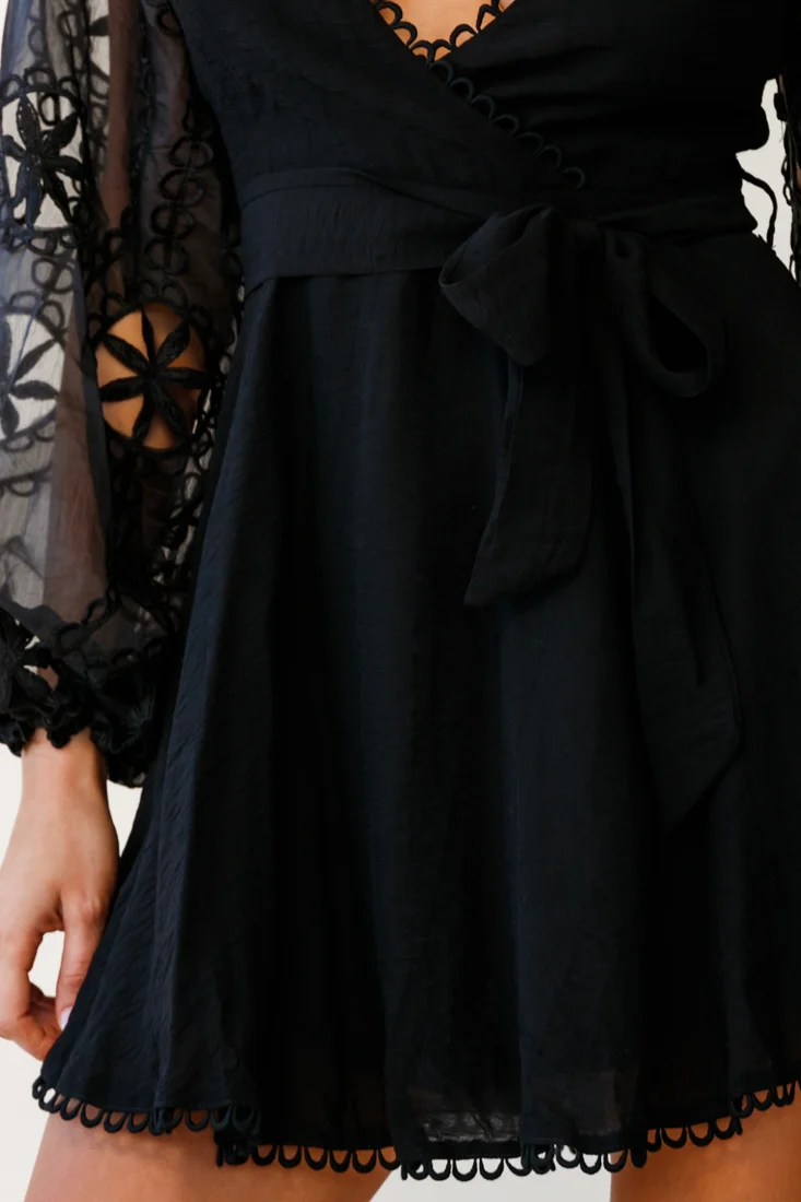 Dali Embroidered Chiffon Balloon Sleeve Dress Black - Image 7