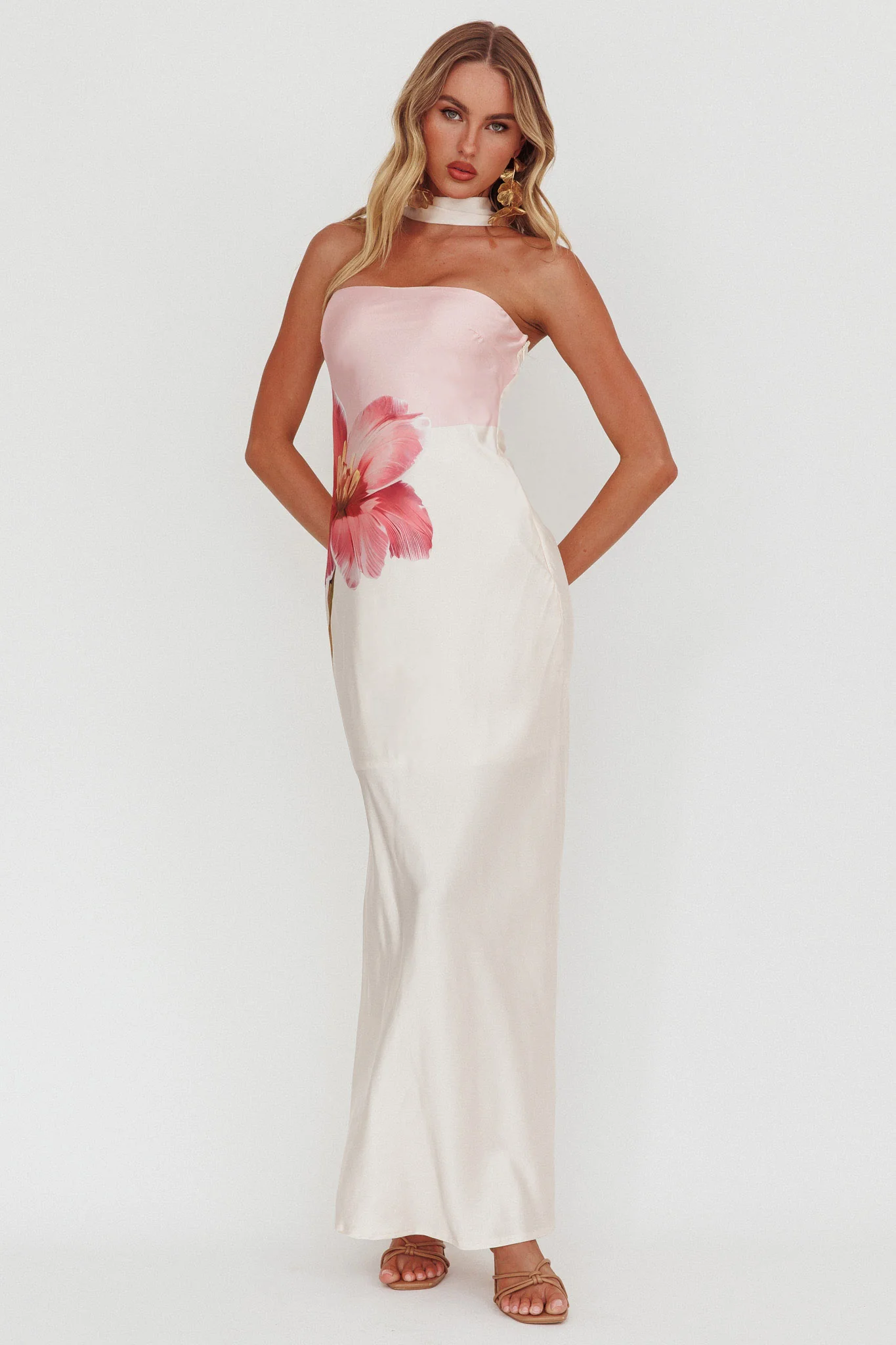 Damsel Reverse Halter Maxi Dress Flower Pink - Image 5