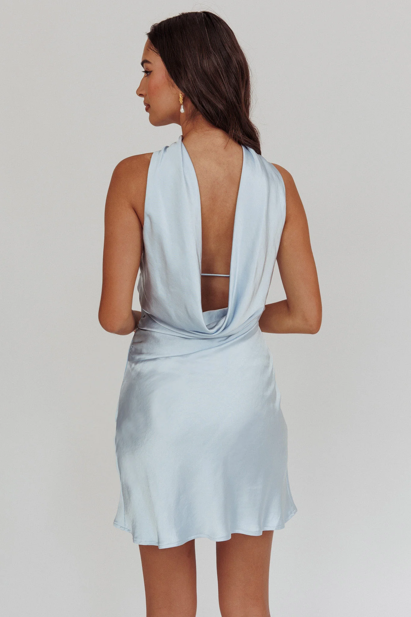 Damsel Reverse Halter Mini Dress Blue - Image 2