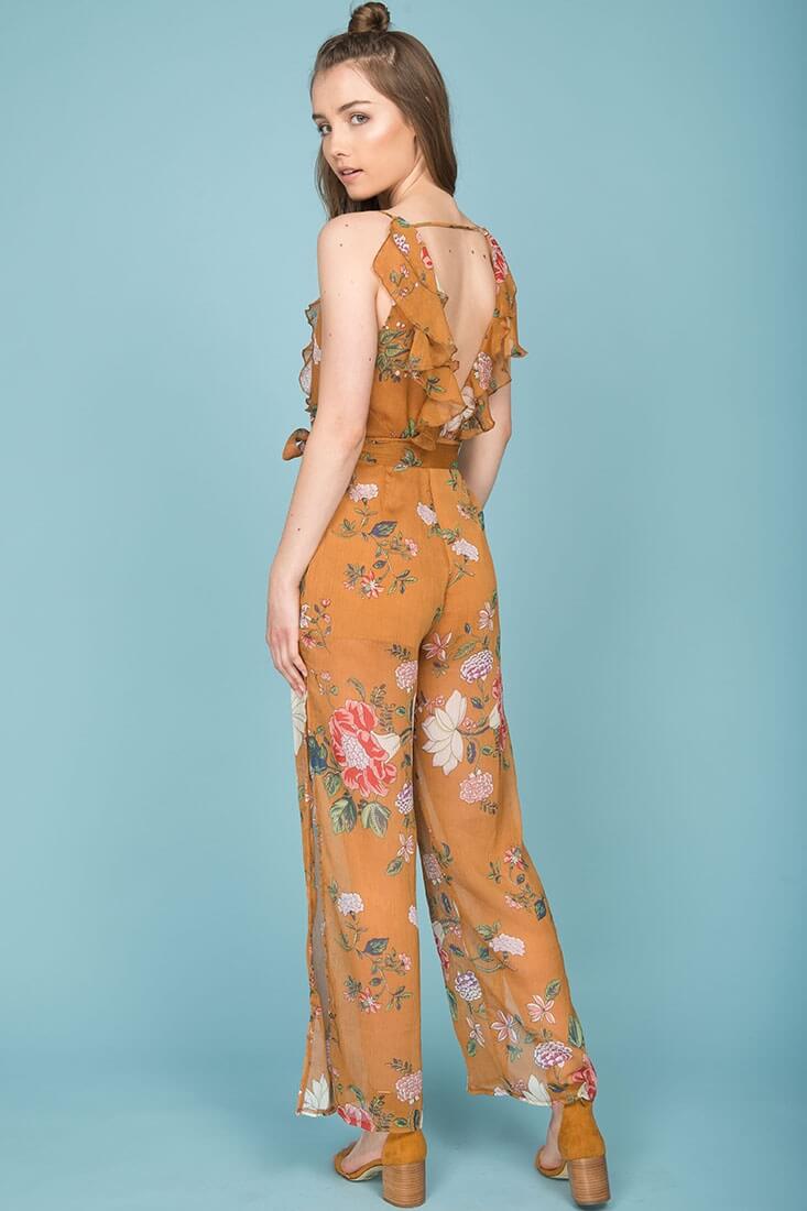 Danica Dressy Floral Jumpsuit Mustard - Image 4