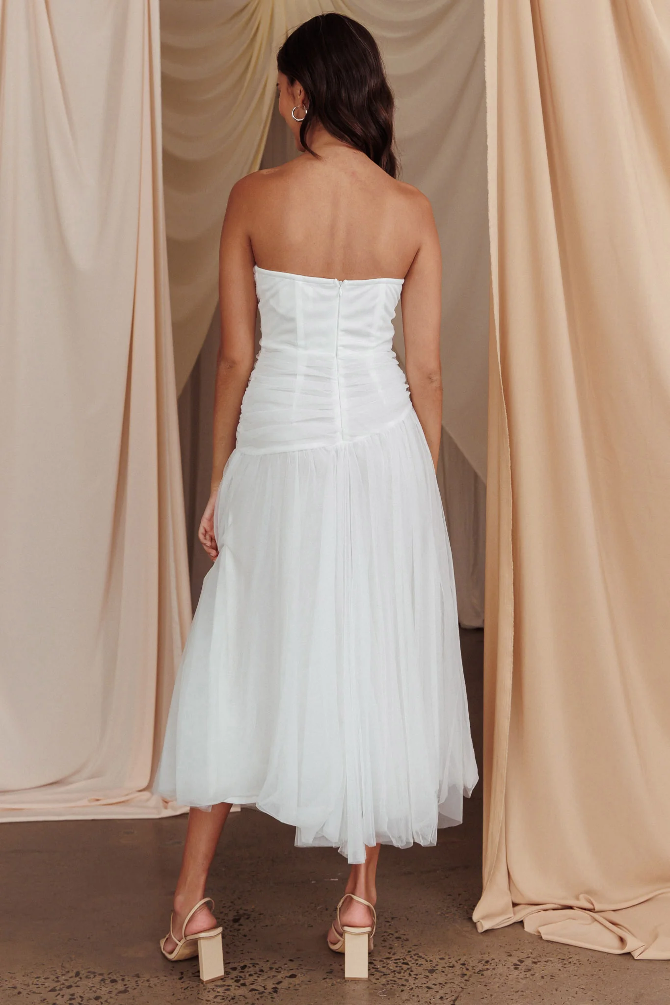 Daphnie Drop Waist Tulle Midi Dress White - Image 3