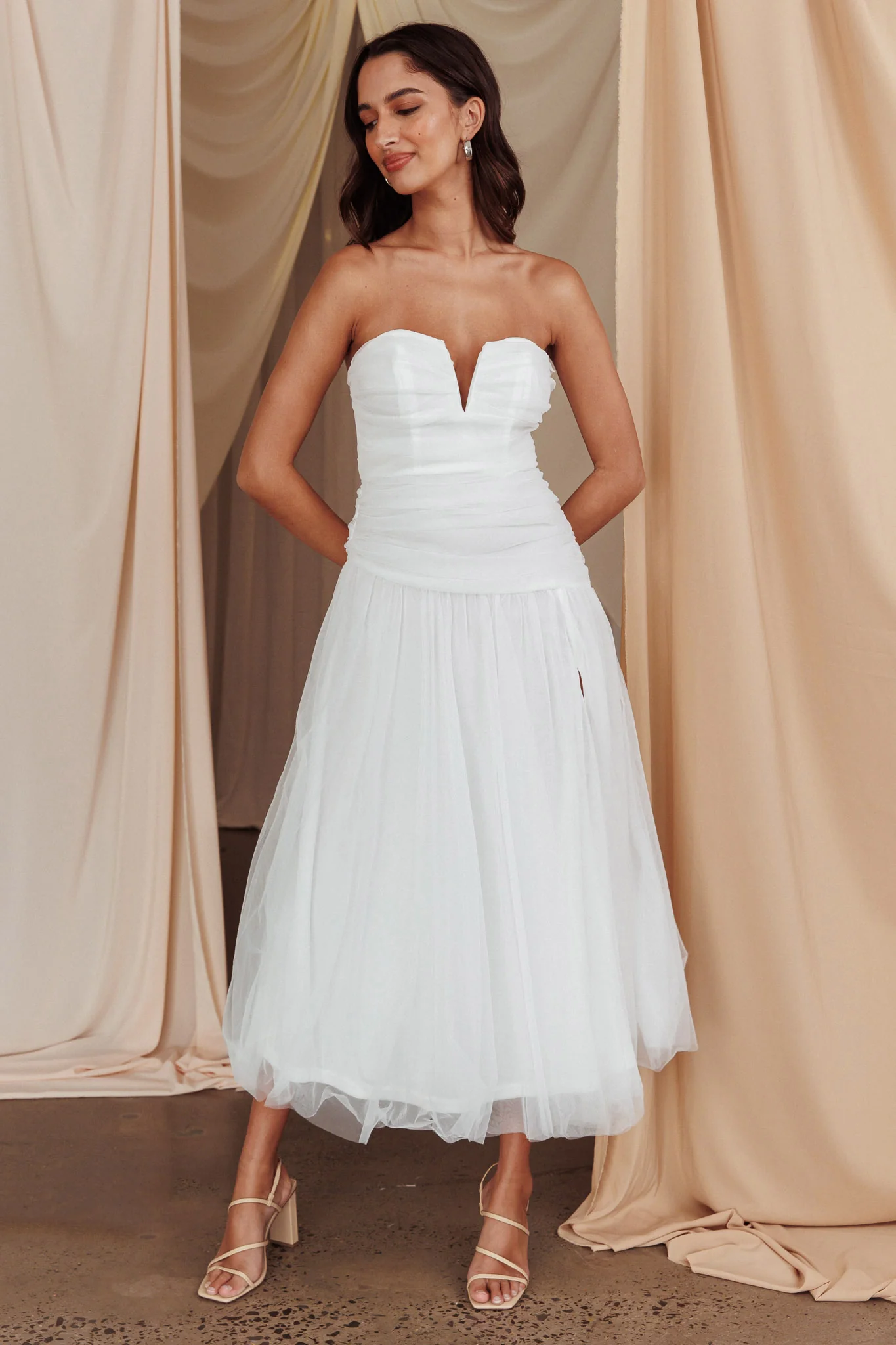 Daphnie Drop Waist Tulle Midi Dress White - Image 6