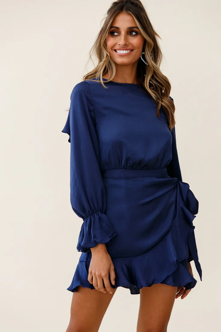 Darla Long Sleeve Satin Dress Navy - Image 6
