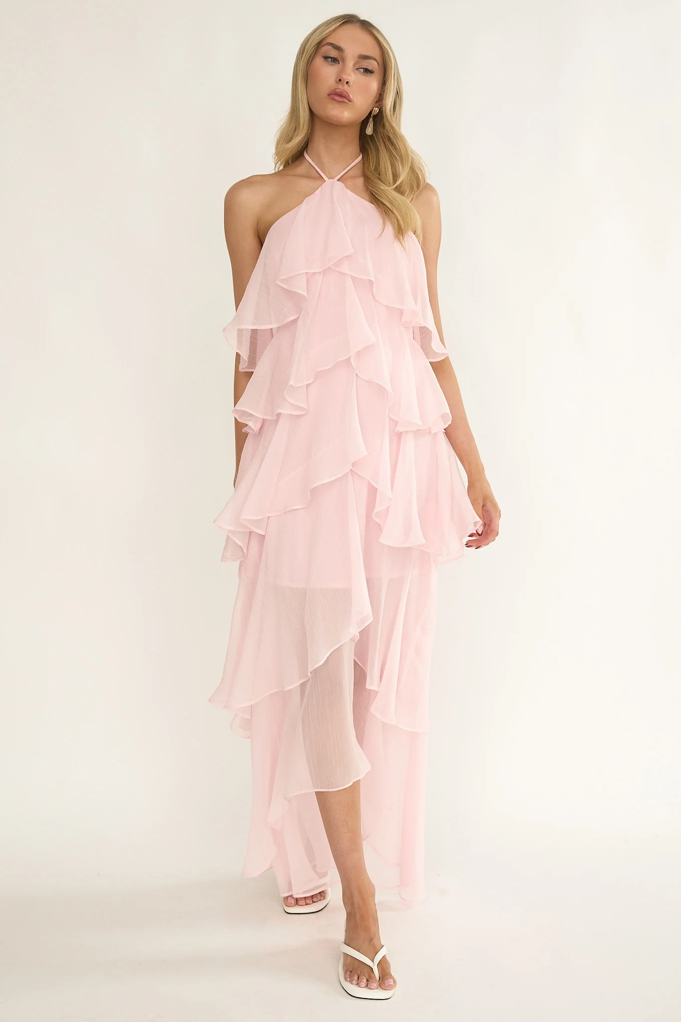 Darylyn Tiered Ruffle Maxi Dress Pink