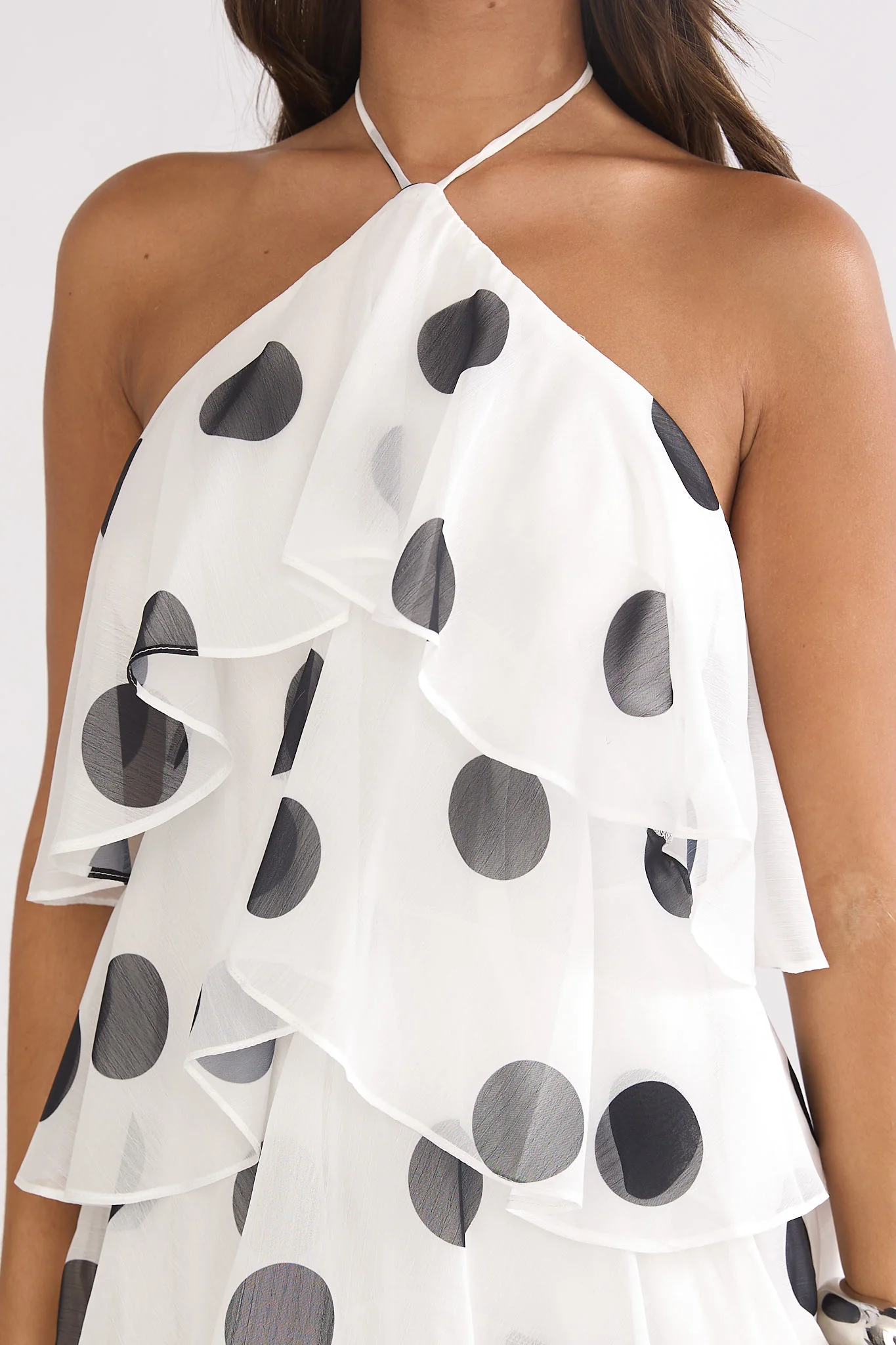 Darylyn Tiered Ruffle Maxi Dress Polka Dot White - Image 4