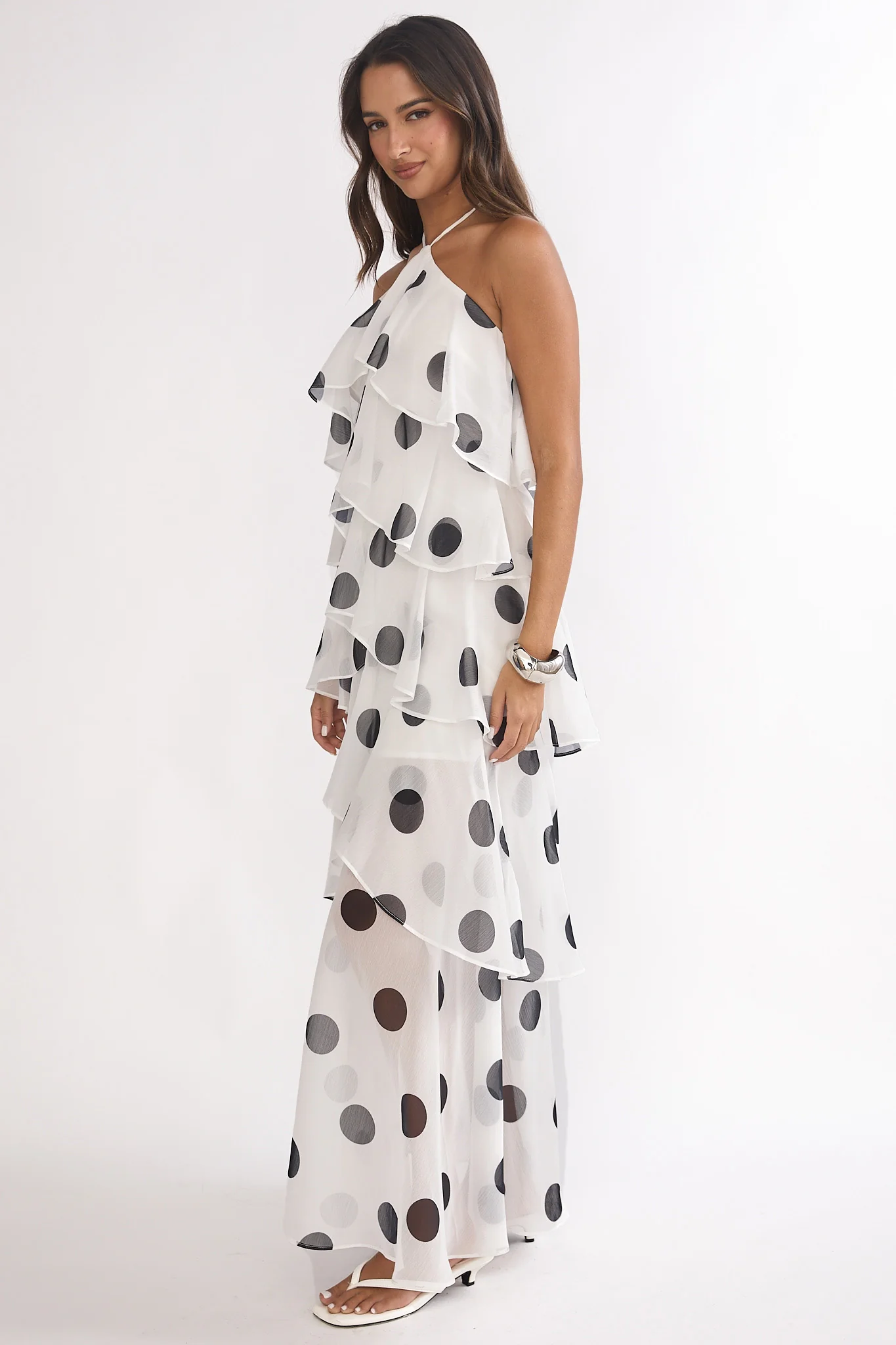 Darylyn Tiered Ruffle Maxi Dress Polka Dot White - Image 6