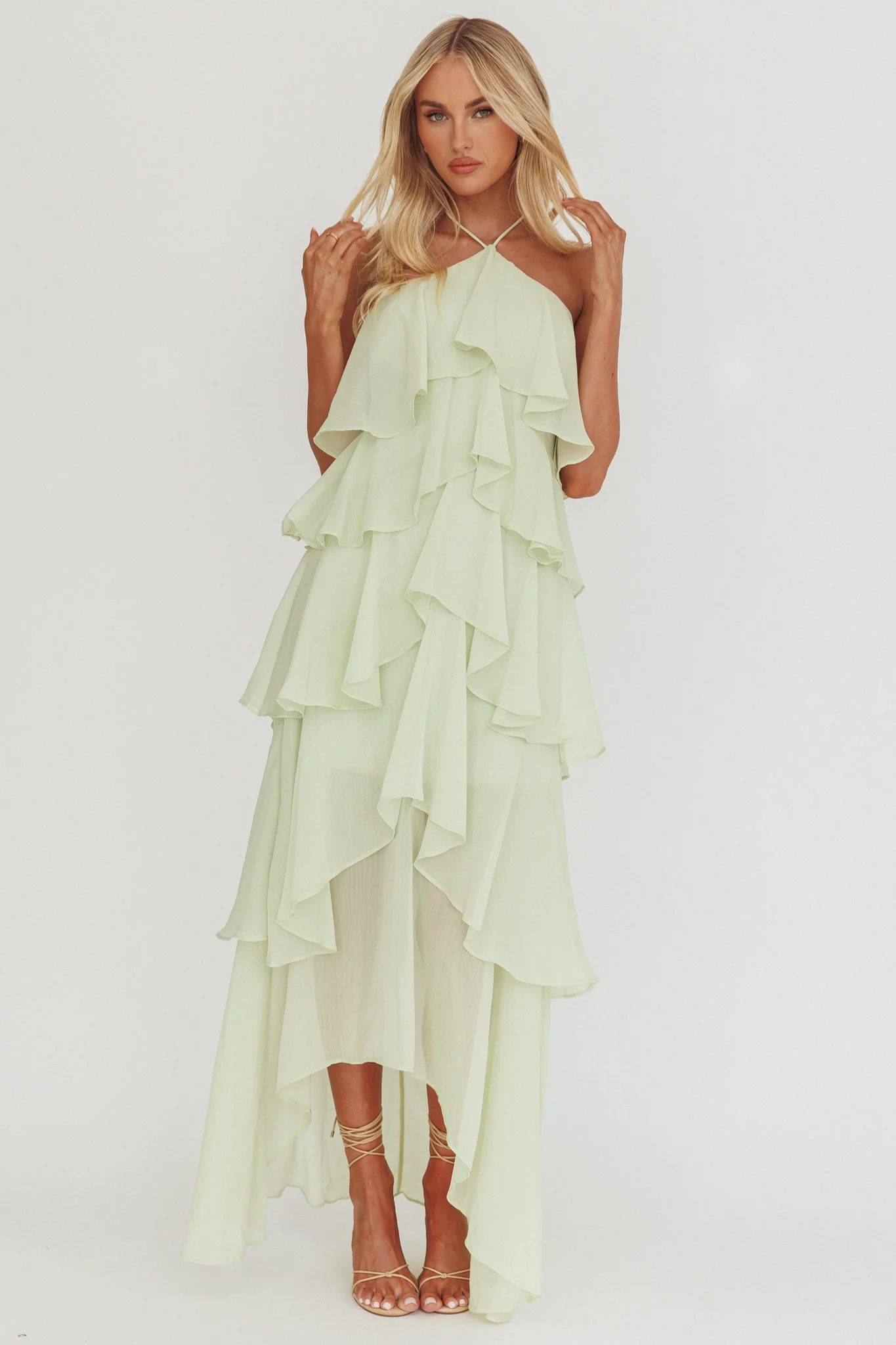 Darylyn Tiered Ruffle Maxi Dress Sage - Image 5