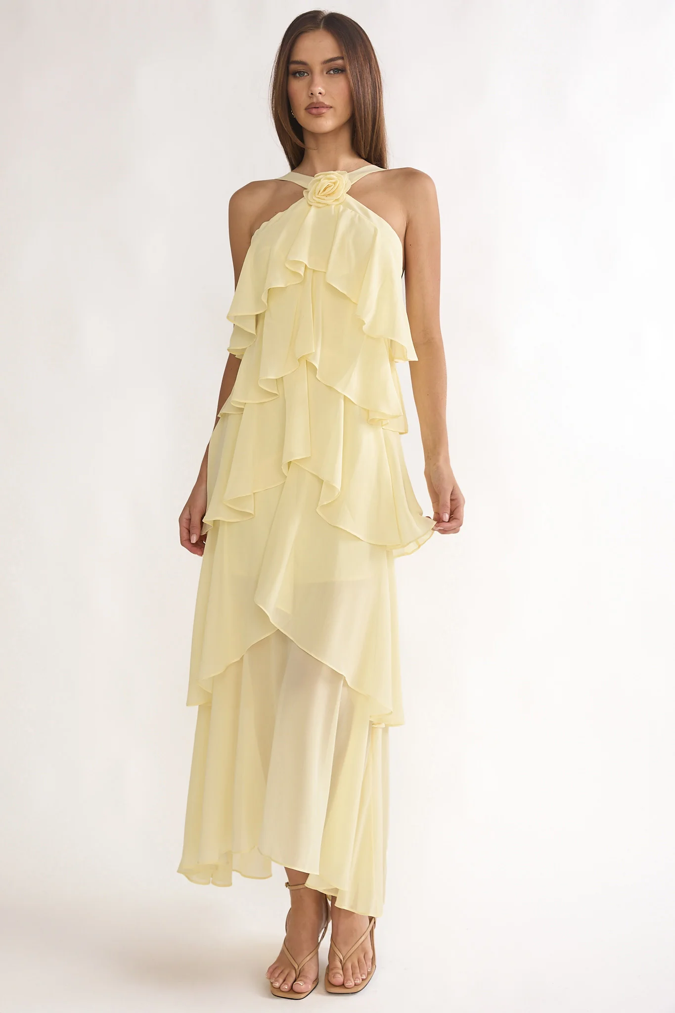 Darylyn Tiered Ruffle Rosette Maxi Dress Yellow - Image 5