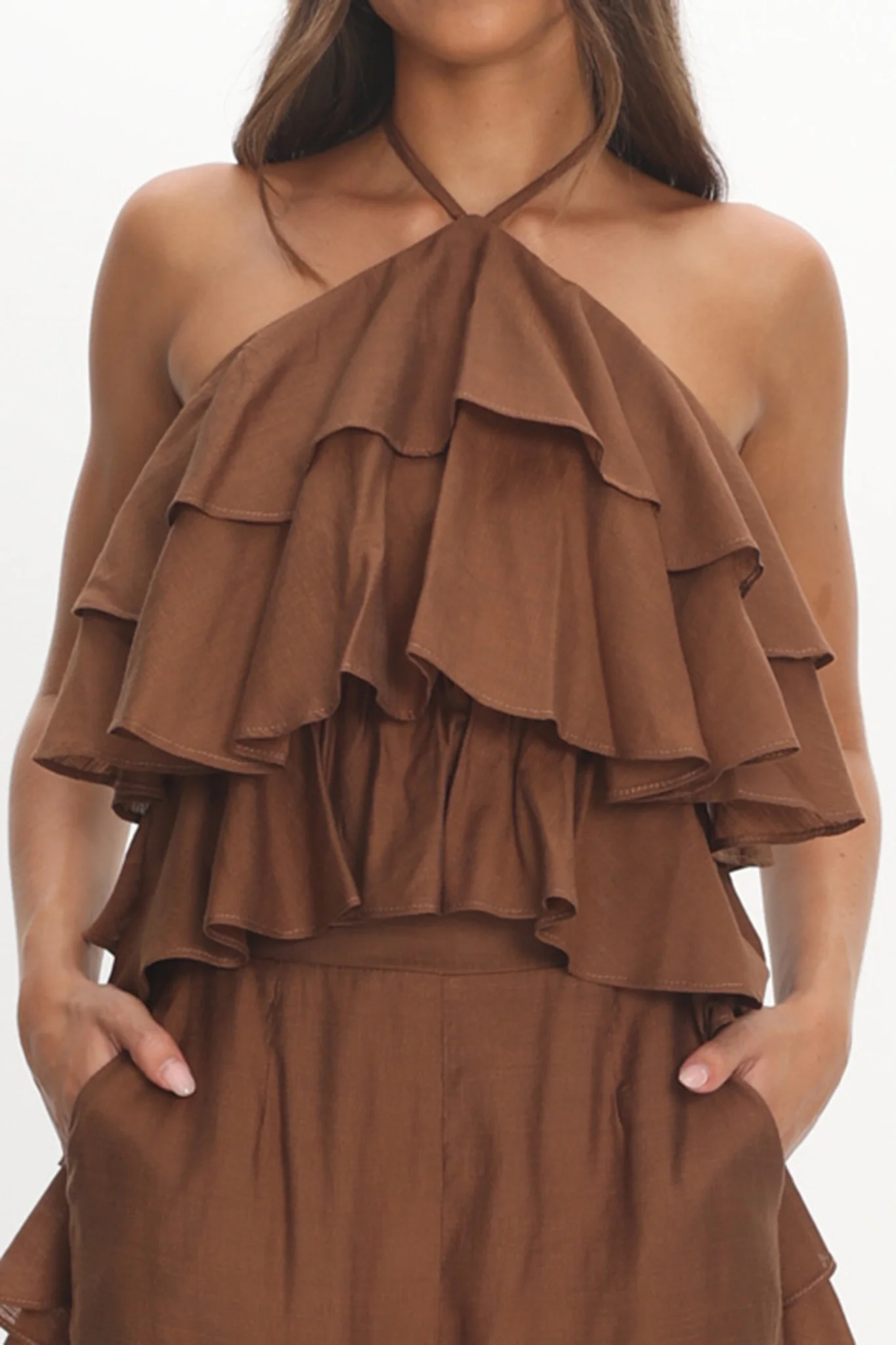 Darylyn Tiered Ruffle Top Chocolate - Image 3