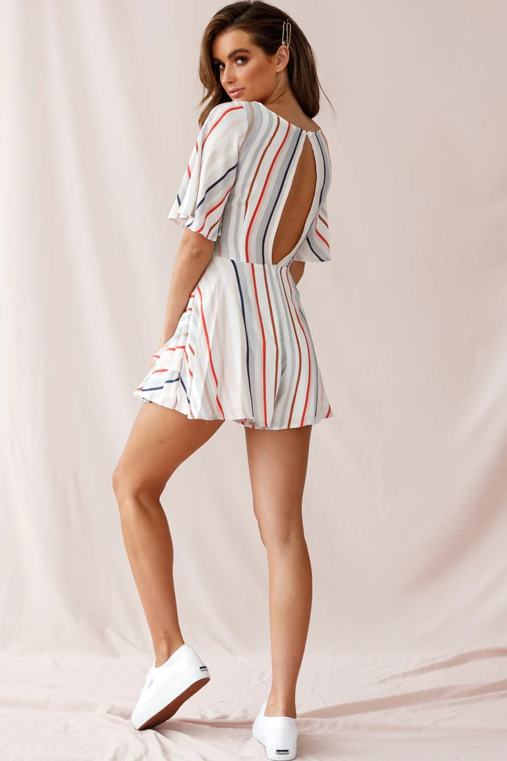 Davina Angel Sleeve Cut-Out Back Romper Multi Stripe Print - Image 3