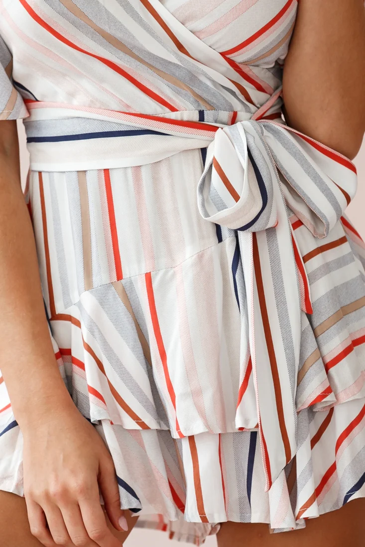 Davina Angel Sleeve Cut-Out Back Romper Multi Stripe Print - Image 4