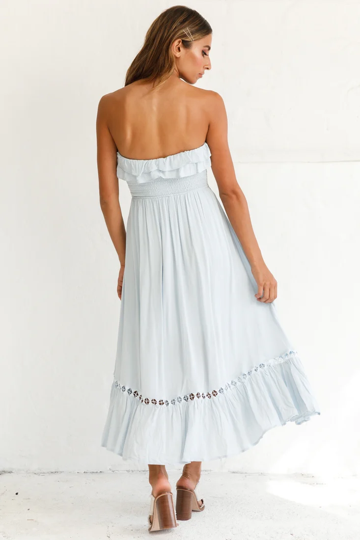 Daydream Shirred Bust Frill Trim Maxi Dress Ice Blue - Image 3
