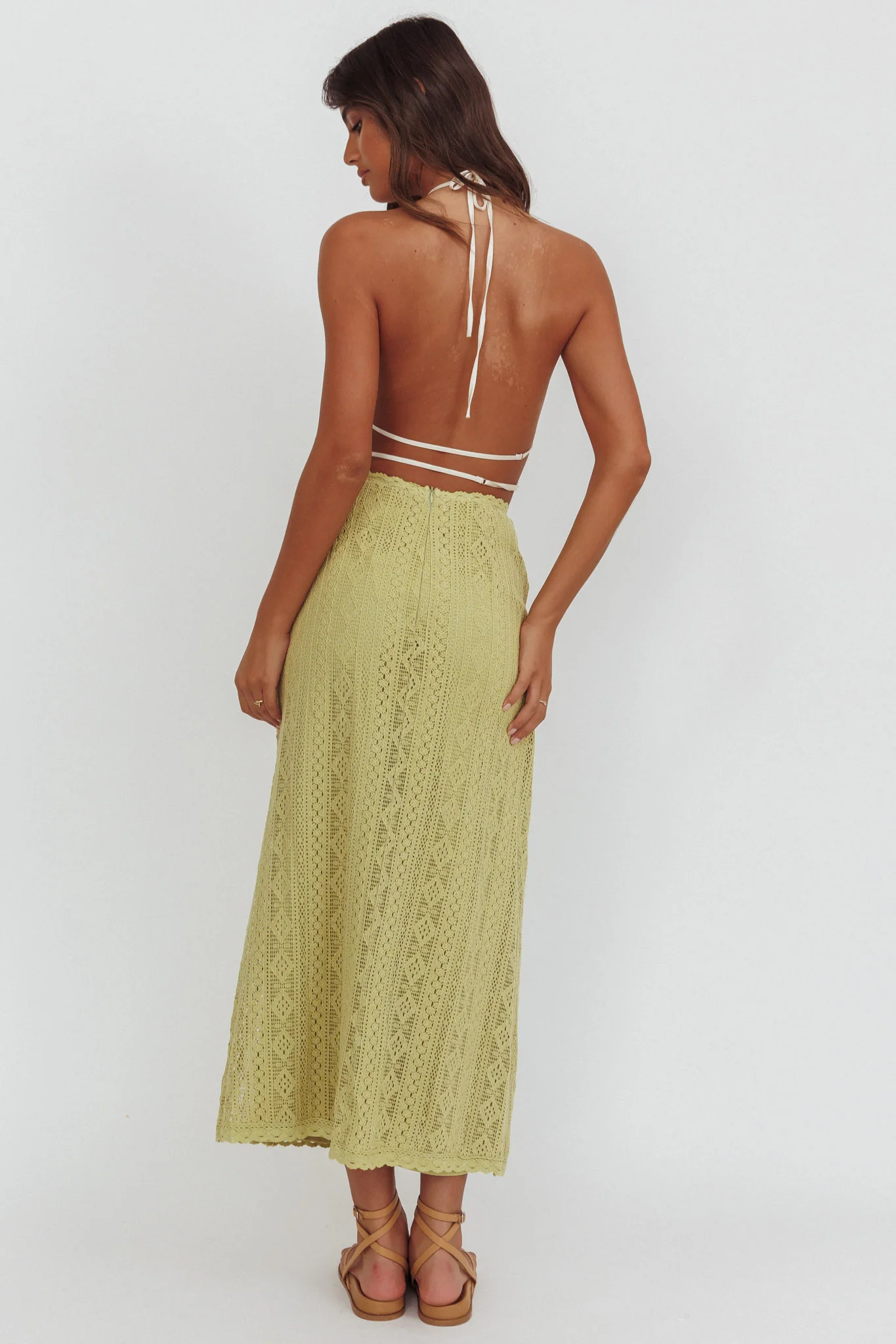 Days Away Crochet Lace Maxi Skirt Moss - Image 2
