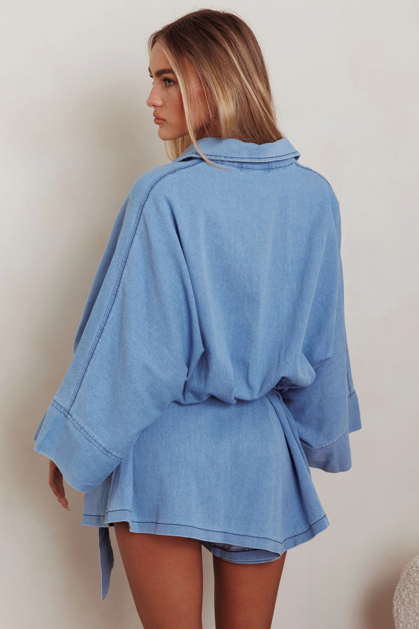 Daytona Beach Button-Up Romper Denim Blue - Image 3