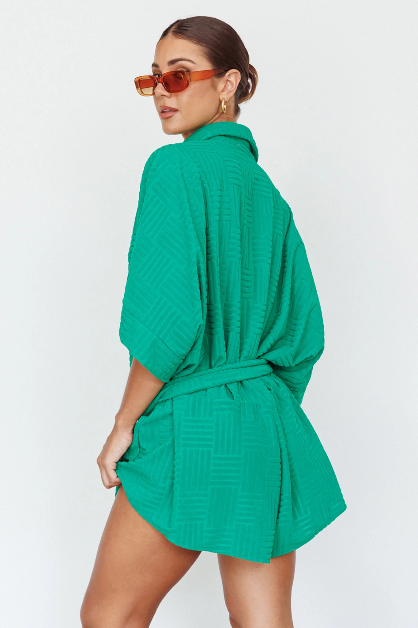 Daytona Beach Button-Up Romper Textured Green - Image 2