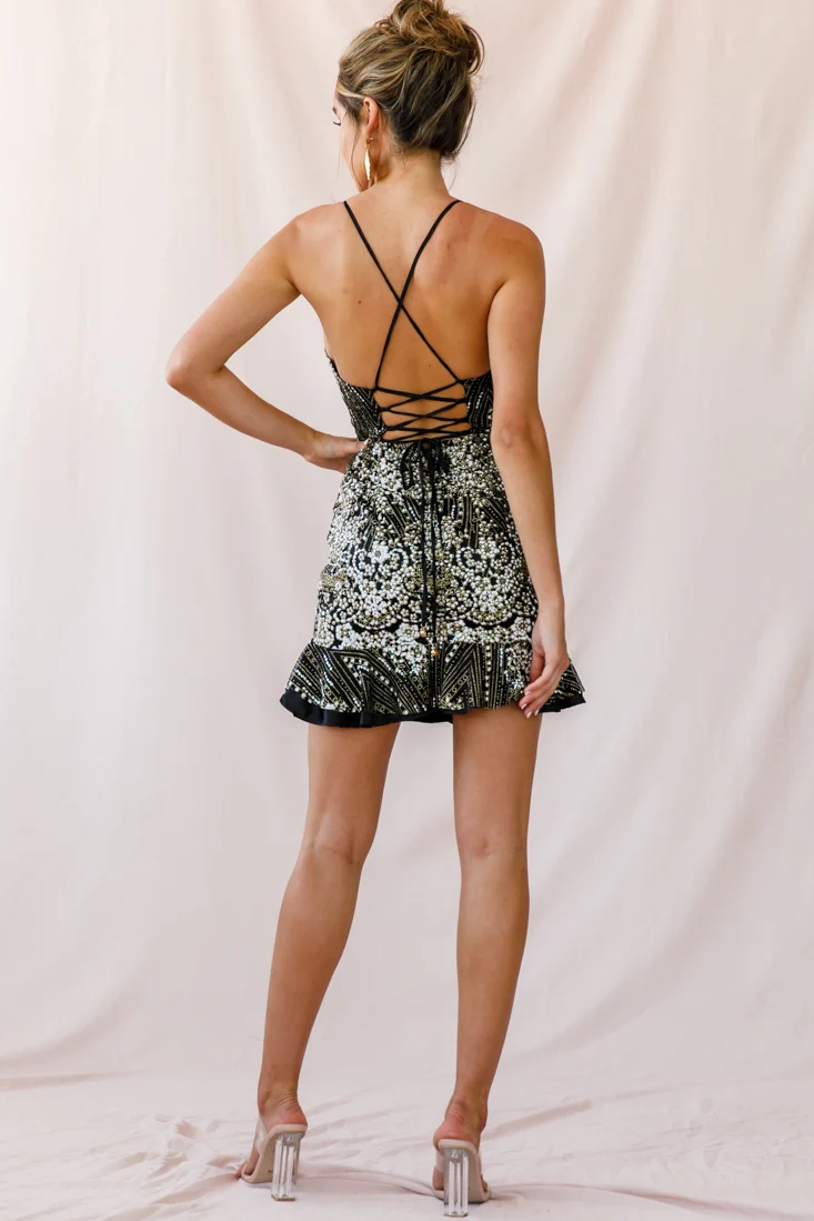 Dazed Lace-Up Back Dress Black - Image 3