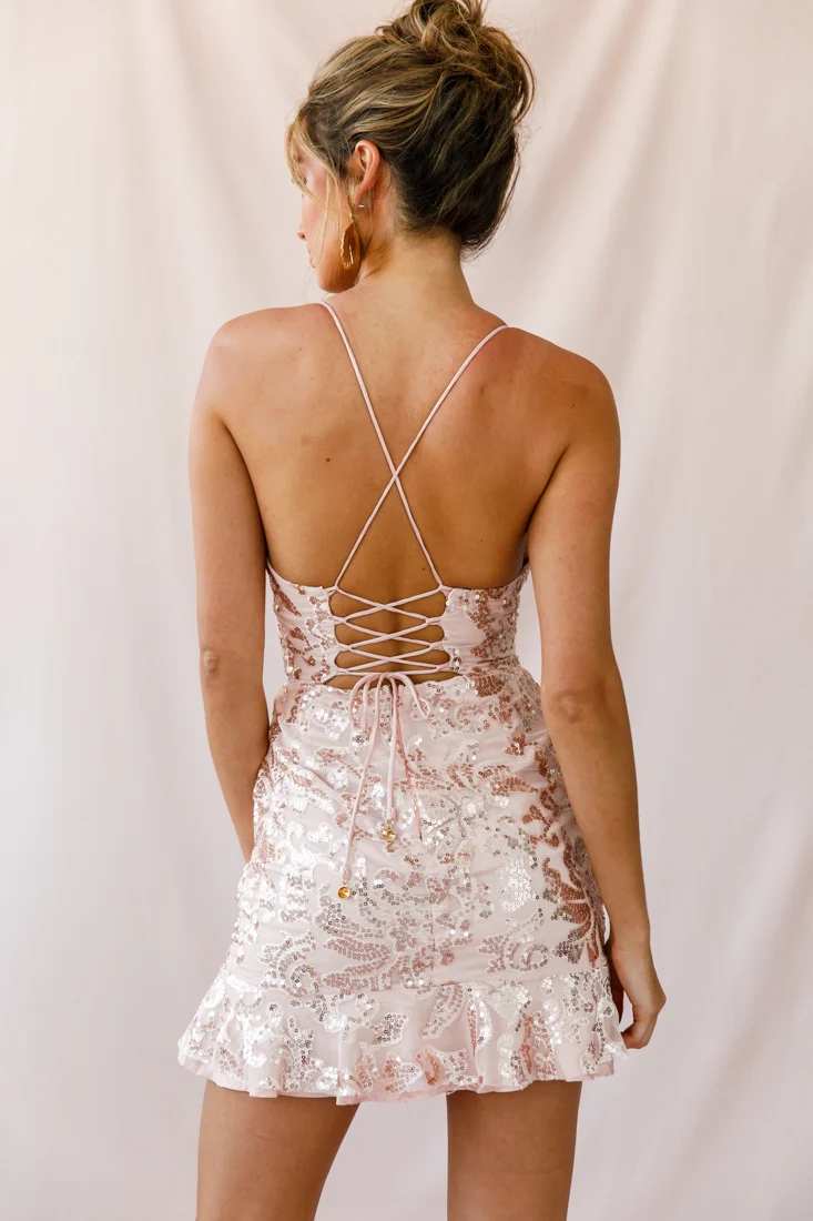 Dazed Lace-Up Back Dress Rose Gold - Image 3