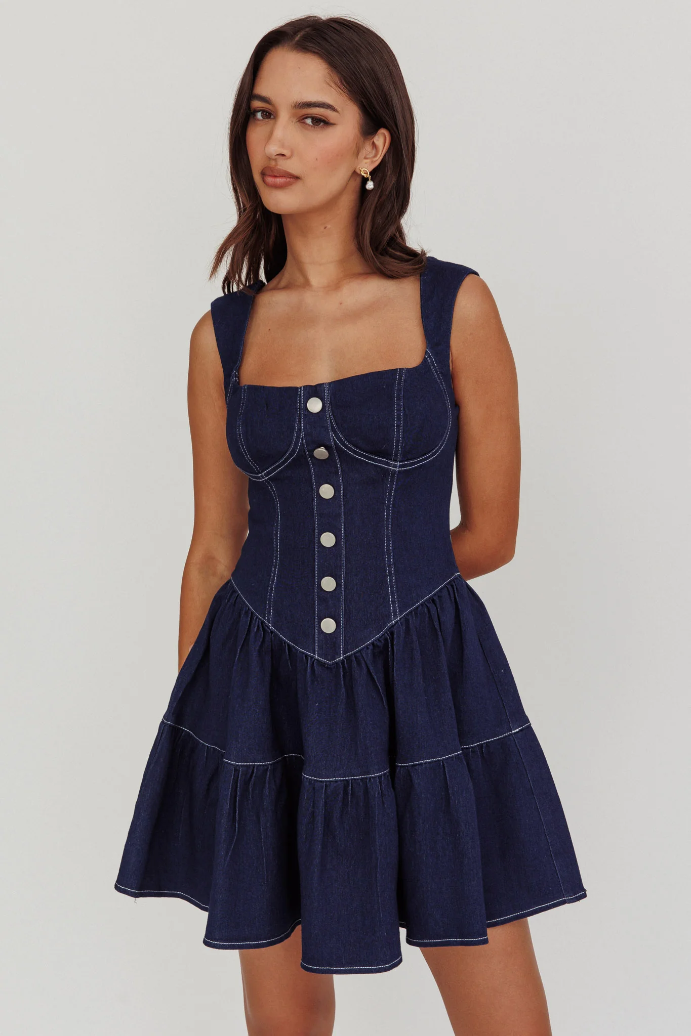 Deep Dive Square Neck Mini Dress Indigo - Image 5