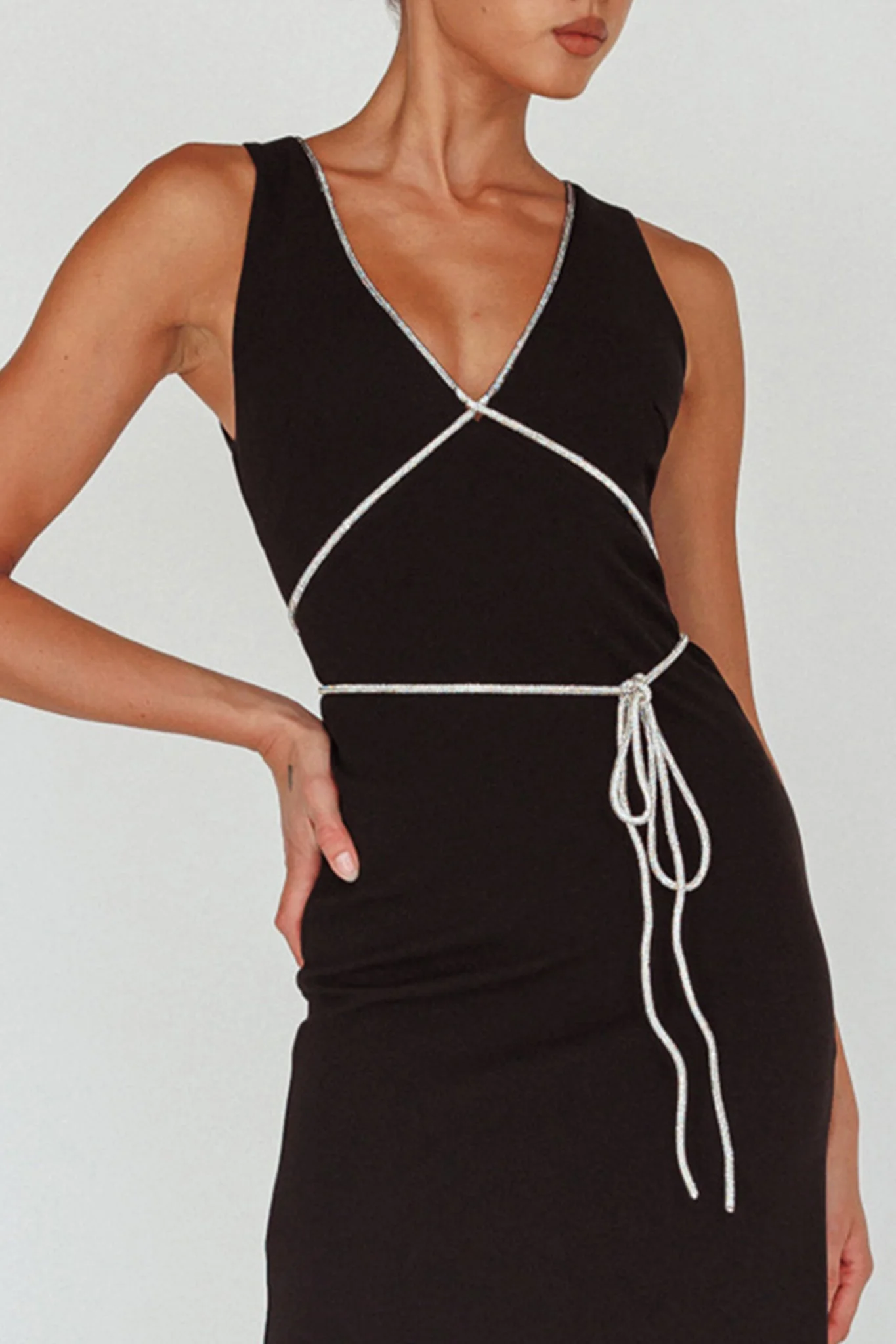 Del Sol Diamante Rope Maxi Dress Black - Image 4