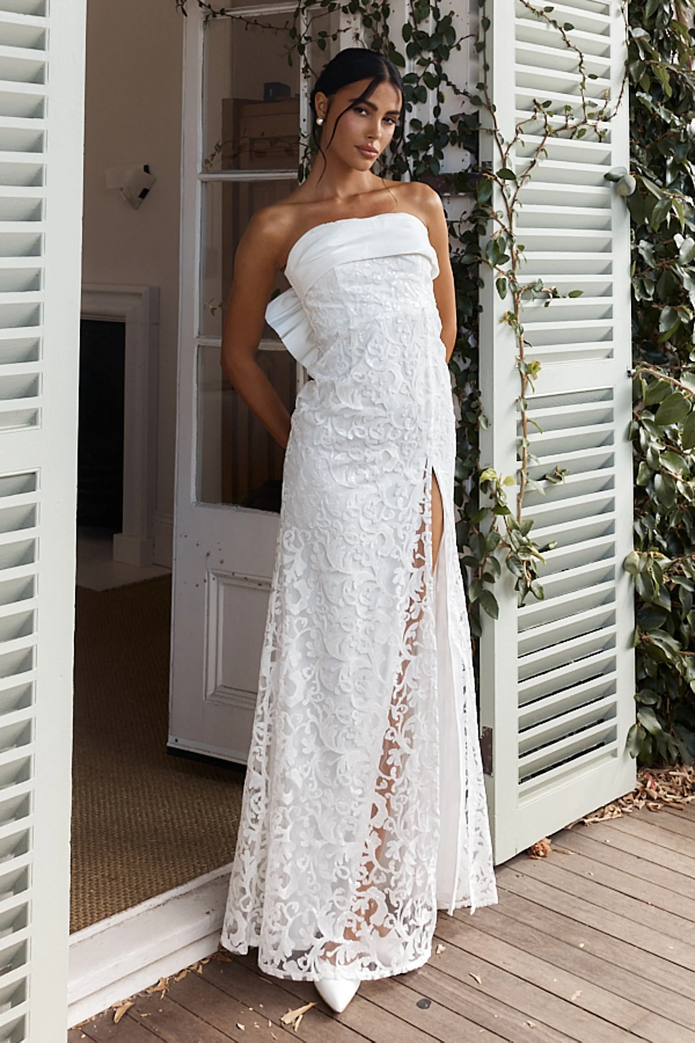Delphina Strapless Bow Back Lace Dress Ivory - Image 5