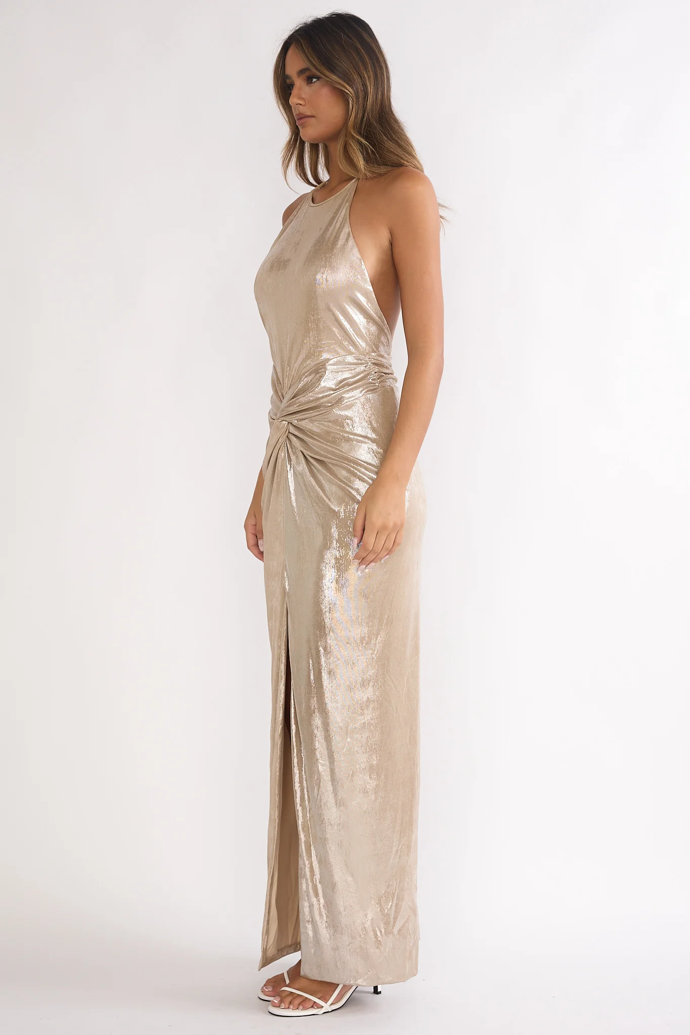 Delphinah Twist Waist Maxi Dress Champagne - Image 2