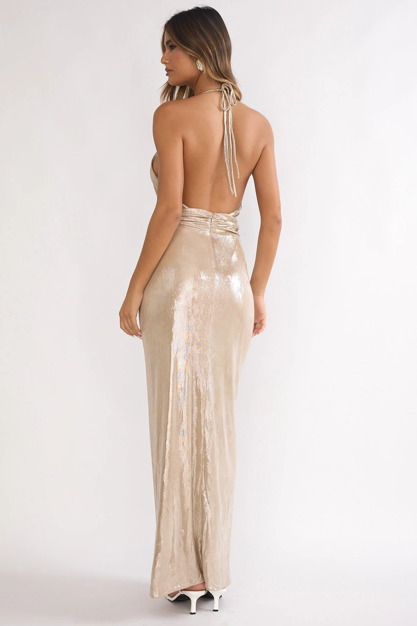 Delphinah Twist Waist Maxi Dress Champagne - Image 3