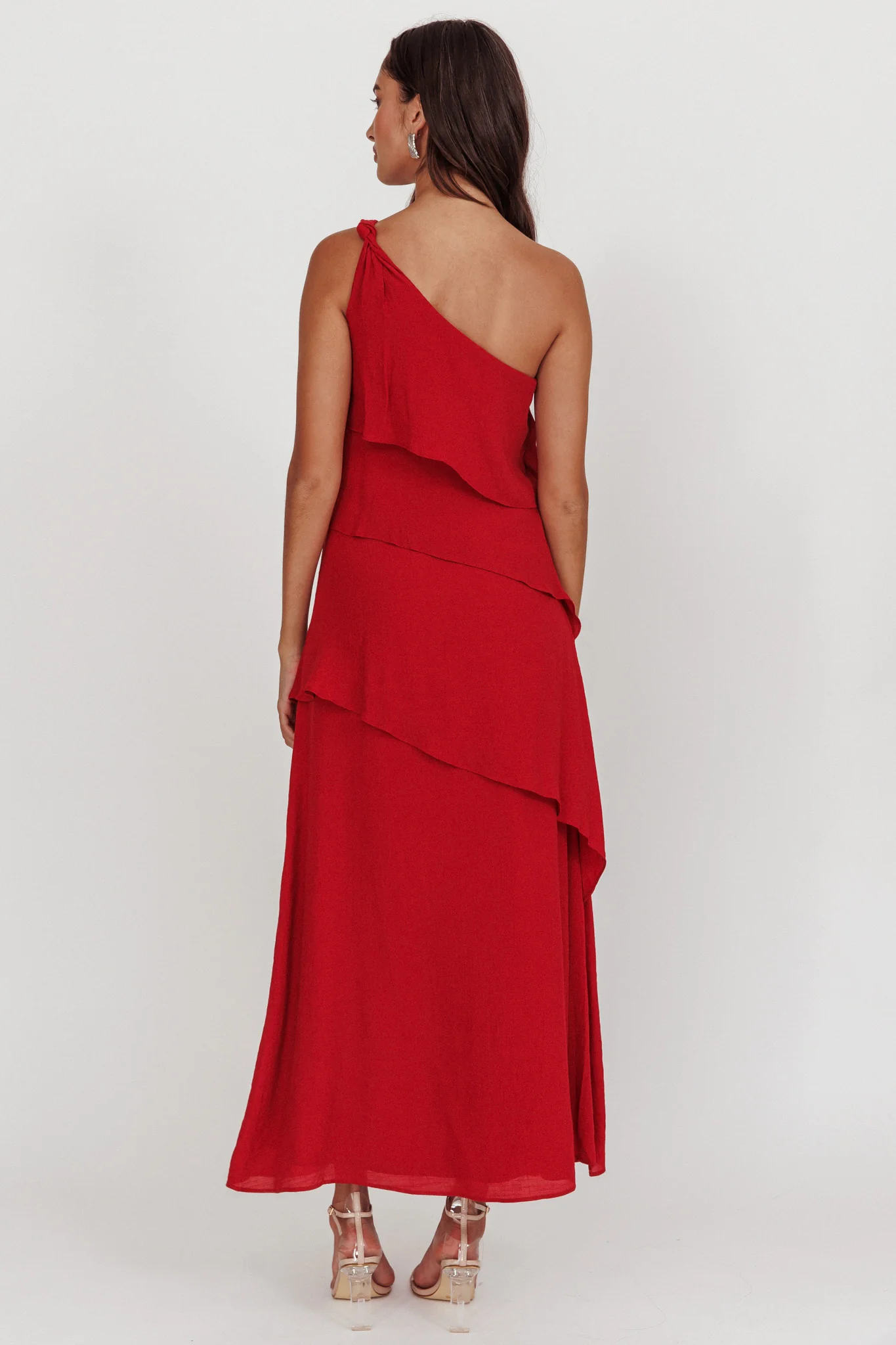 Delwyn One-Shoulder Maxi Dress Red - Image 2
