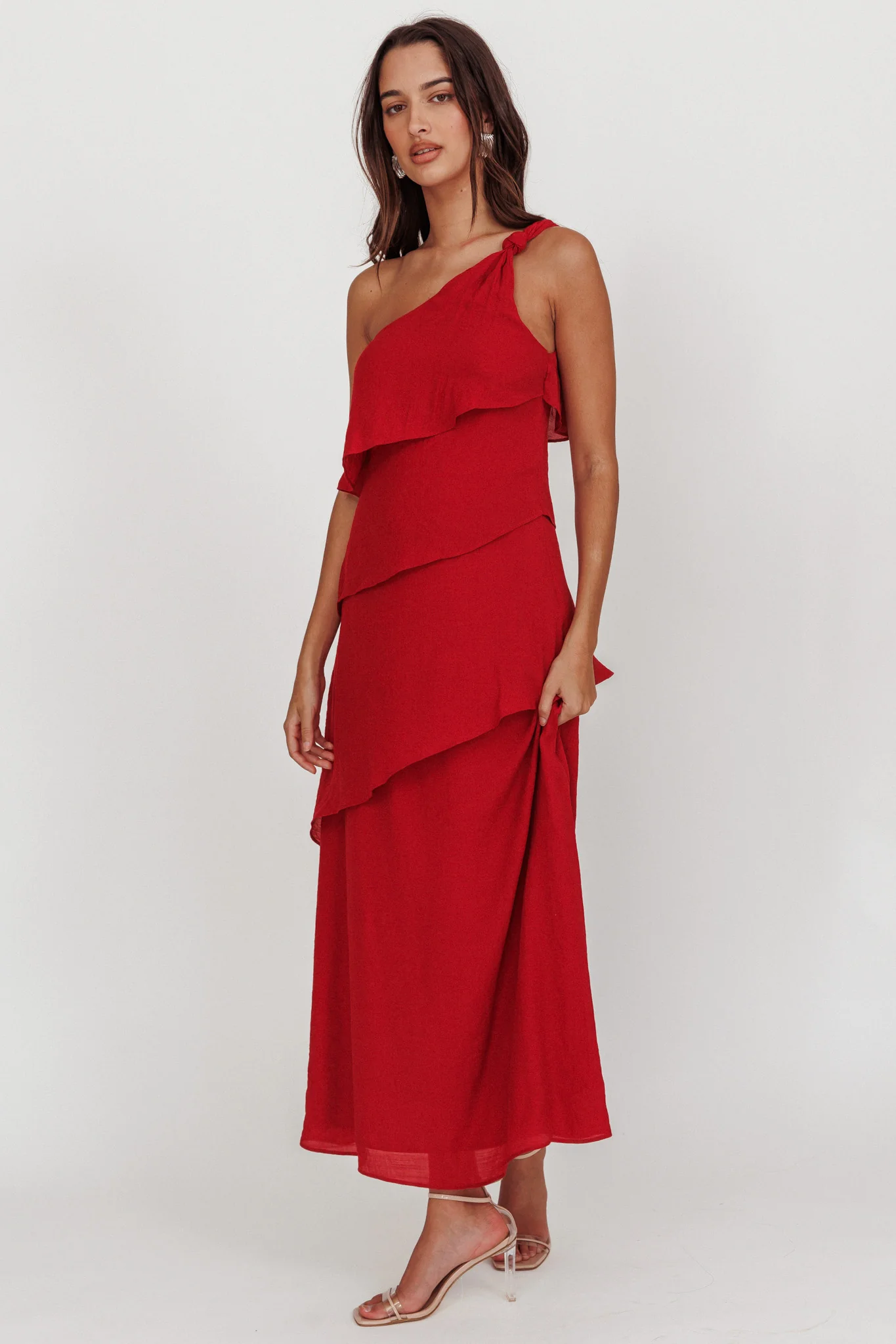 Delwyn One-Shoulder Maxi Dress Red - Image 3