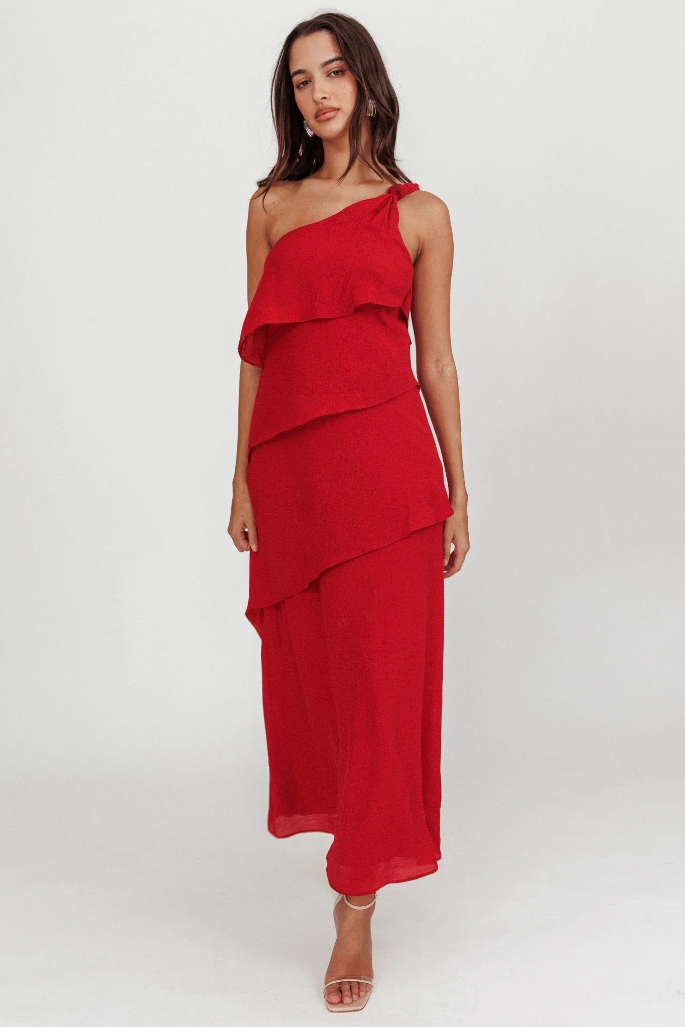 Delwyn One-Shoulder Maxi Dress Red - Image 5