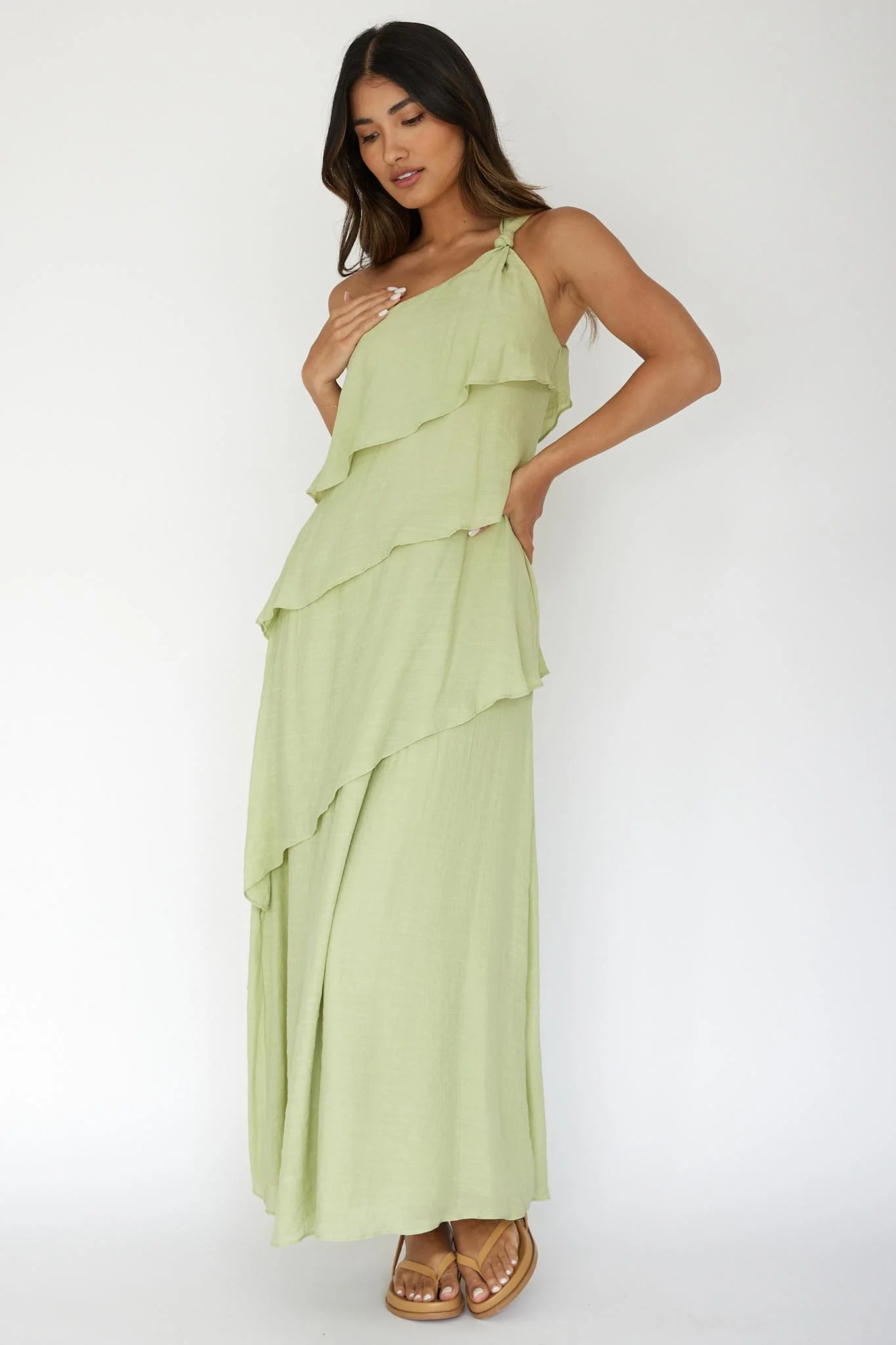 Delwyn One-Shoulder Maxi Dress Sage - Image 3