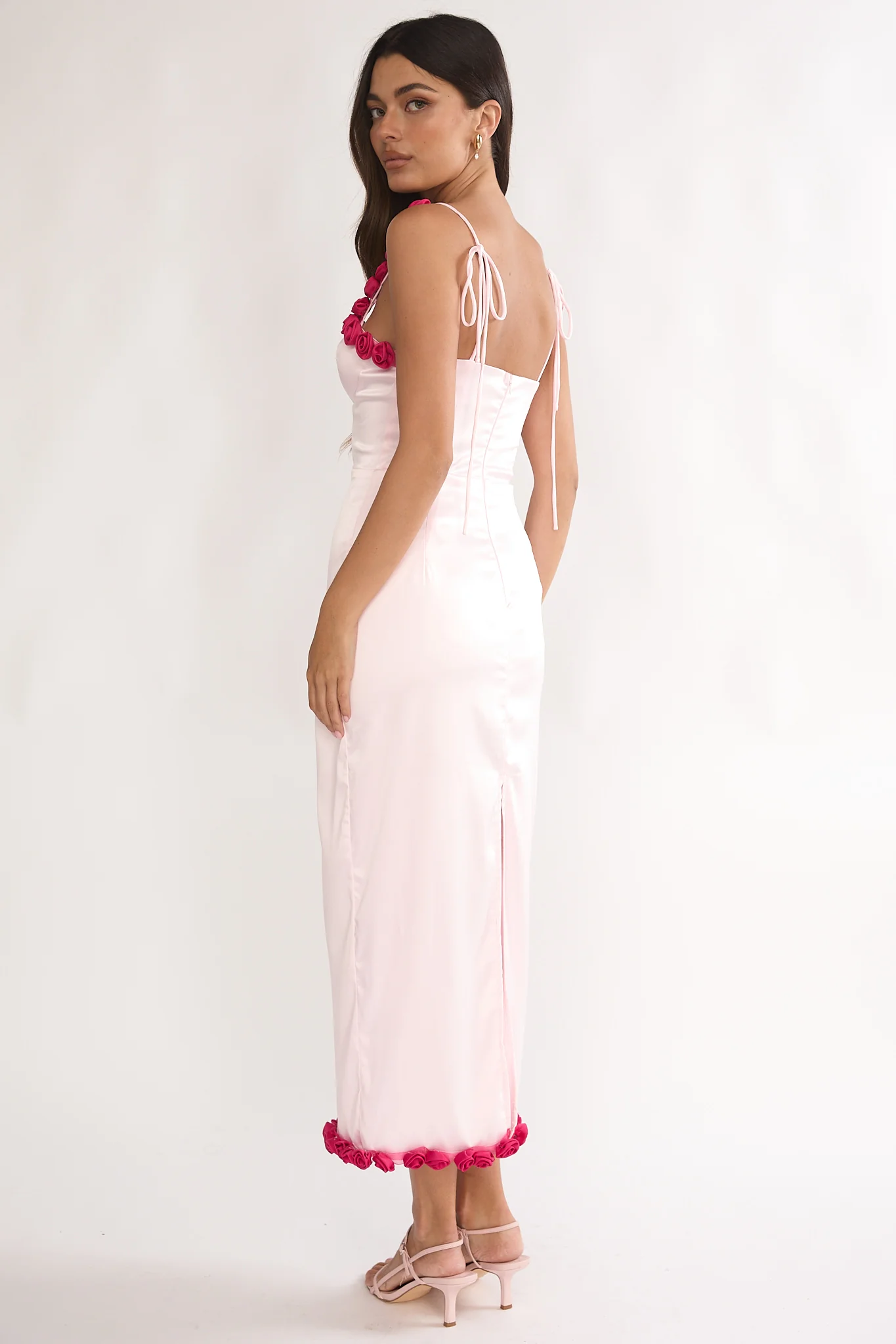Delyse Rosette Trim Maxi Dress Pink - Image 3