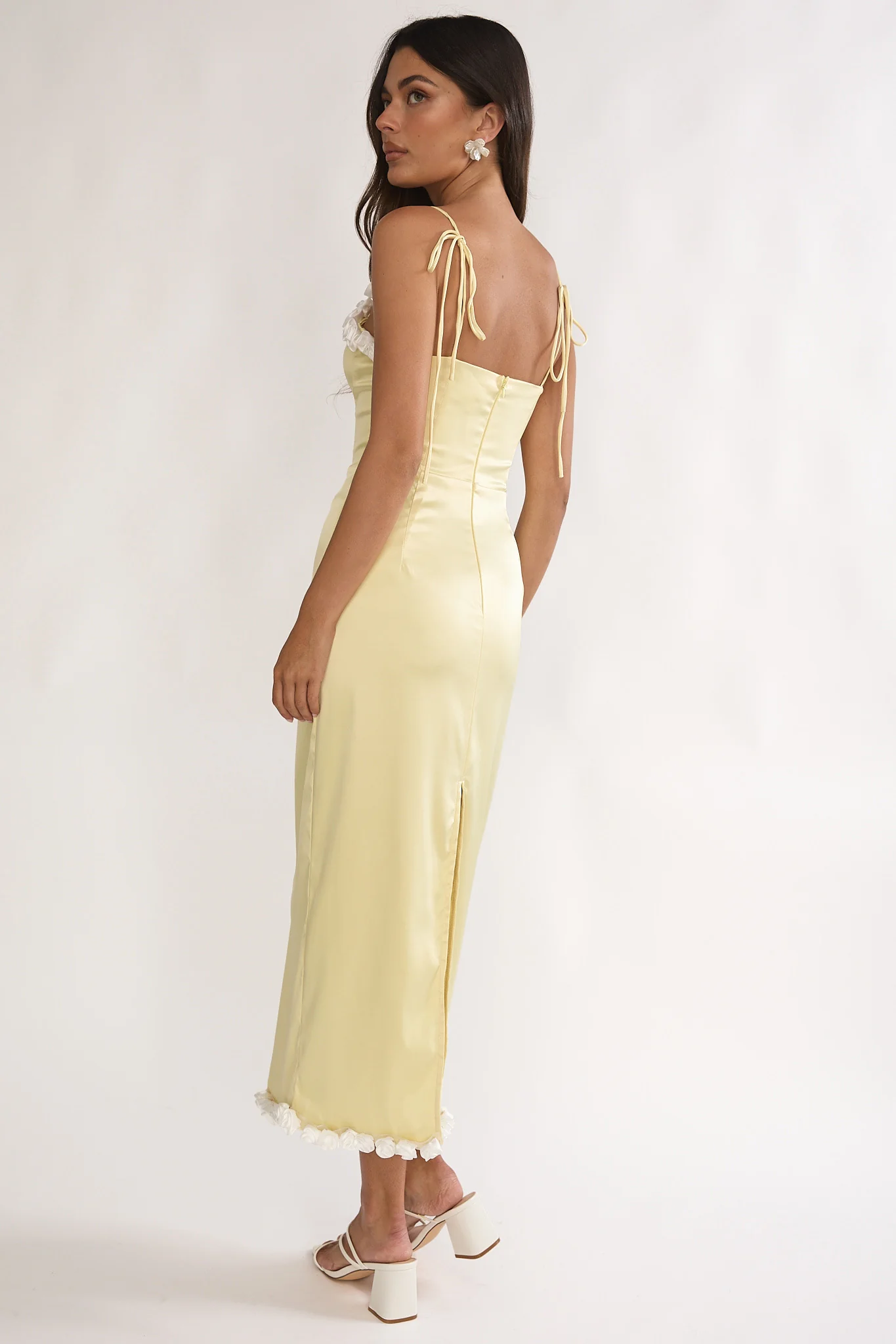 Delyse Rosette Trim Maxi Dress Yellow - Image 3