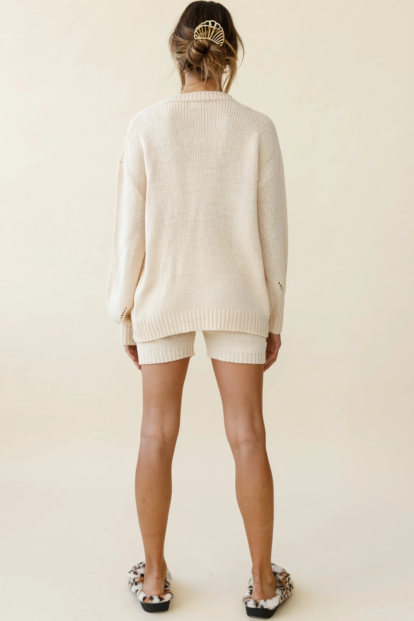 Denver Knit Lounge Shorts Cream - Image 3
