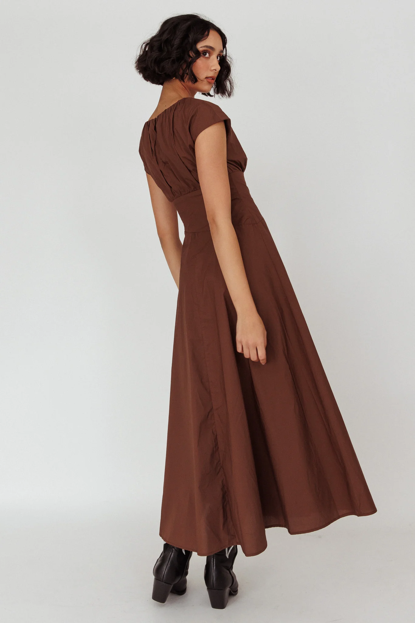 Derry Cap Sleeve A-line Maxi Dress Chocolate - Image 2