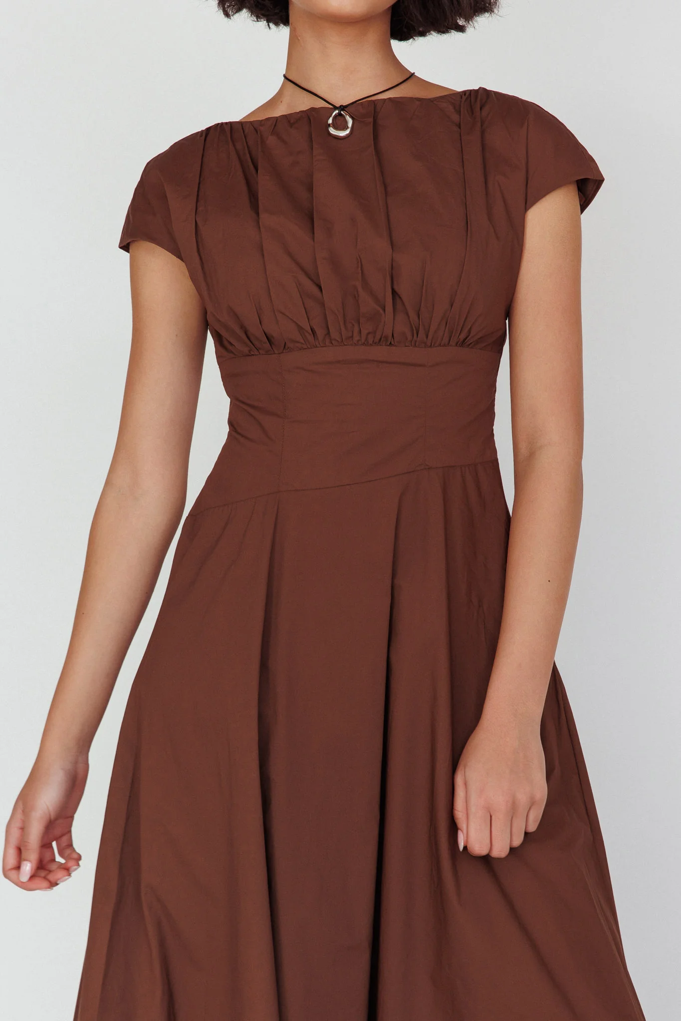Derry Cap Sleeve A-line Maxi Dress Chocolate - Image 4