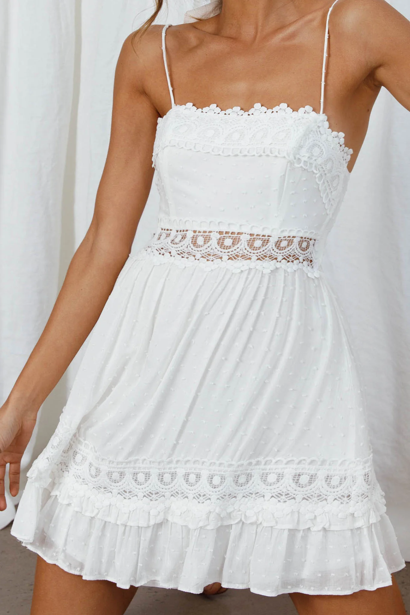 Desert Nights Crochet Lace Trim Tied Back Sun Dress White - Image 4