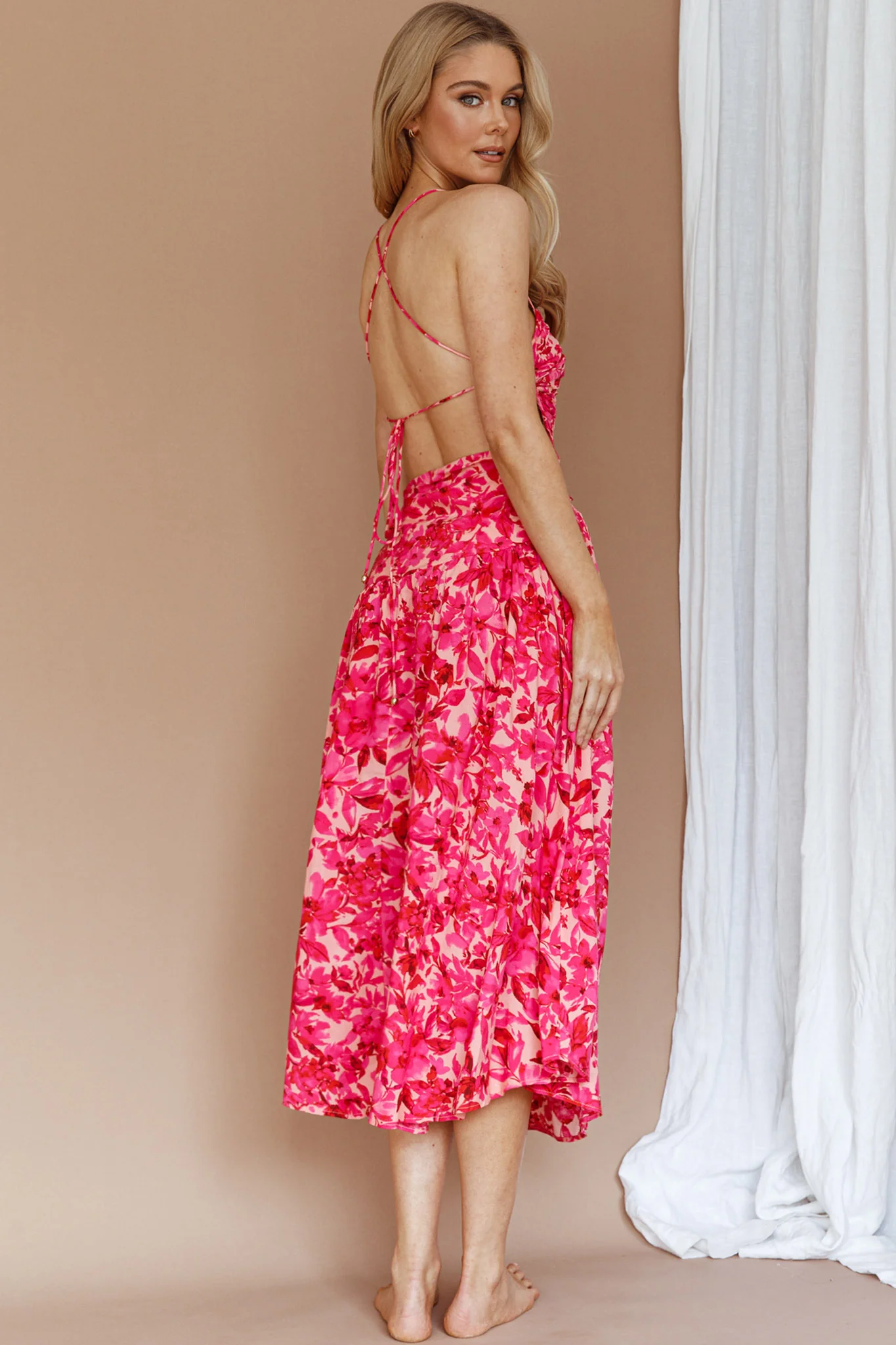 Destination Open Back Midi Dress Floral Pink - Image 2