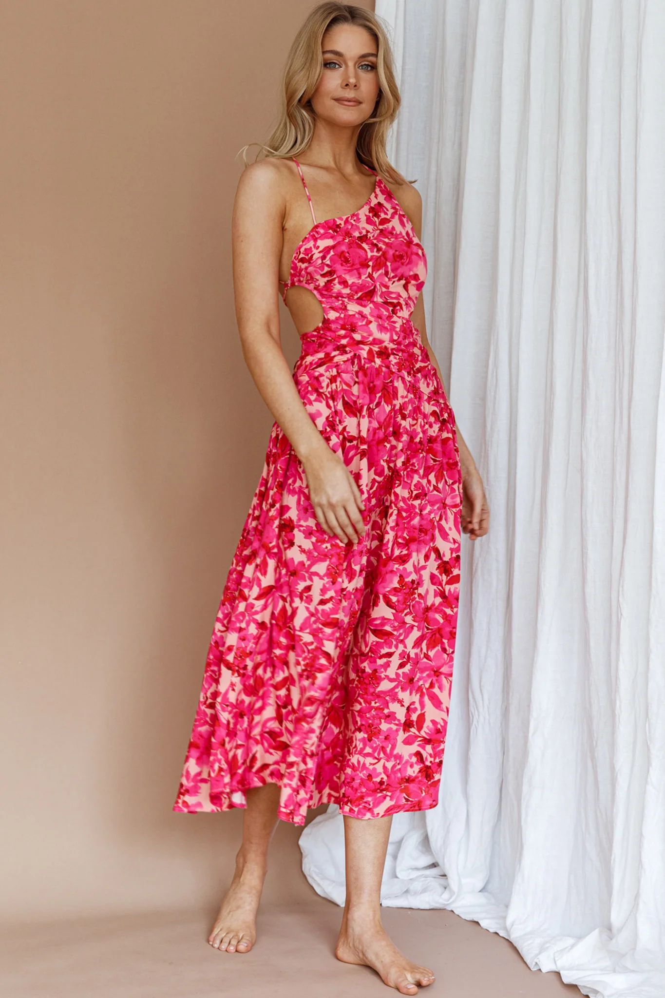 Destination Open Back Midi Dress Floral Pink - Image 6