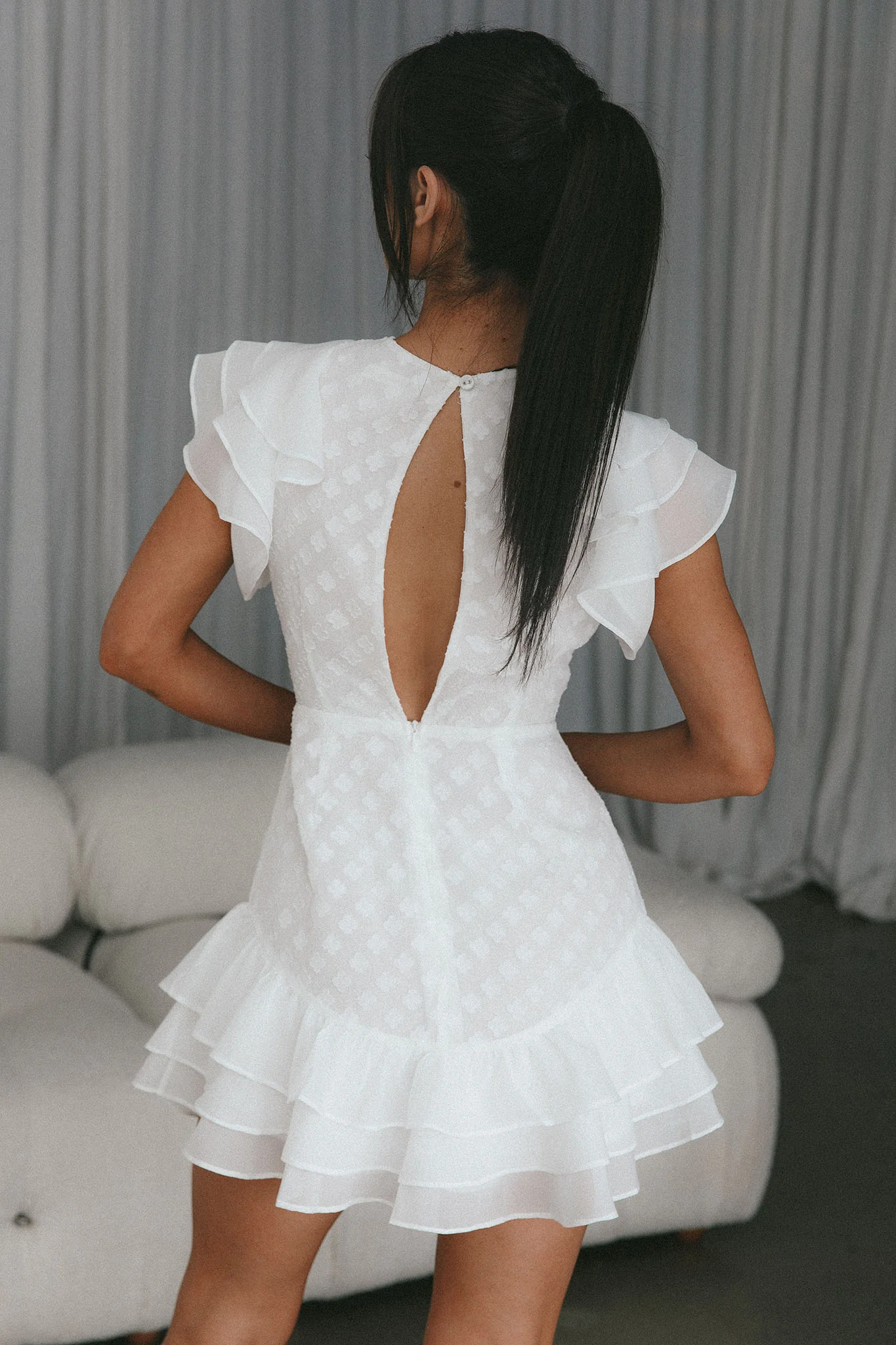 Destined To Be Ruffle Mini Dress Textured White - Image 2