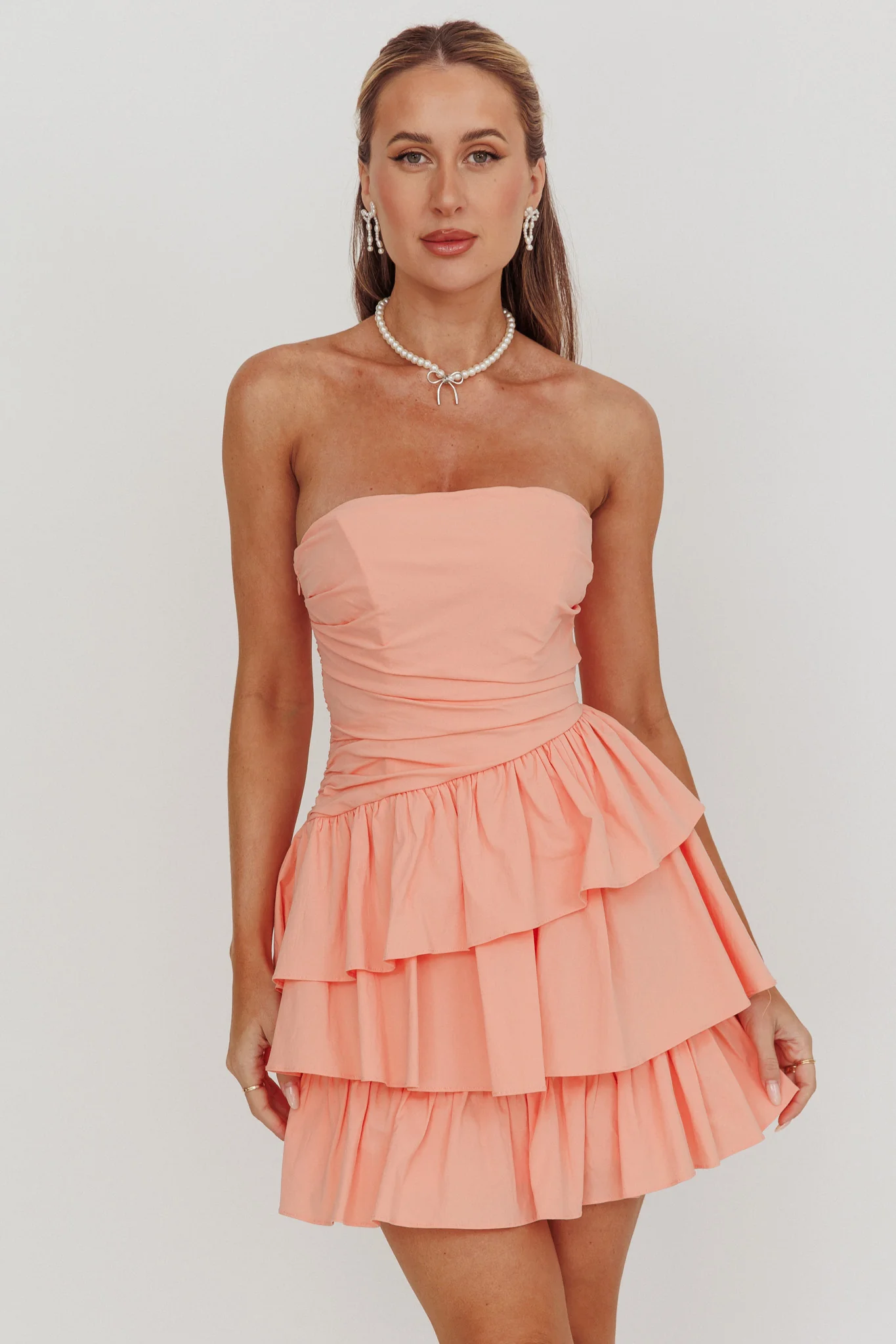 Destini Strapless Layered Frill Mini Dress Blush - Image 3