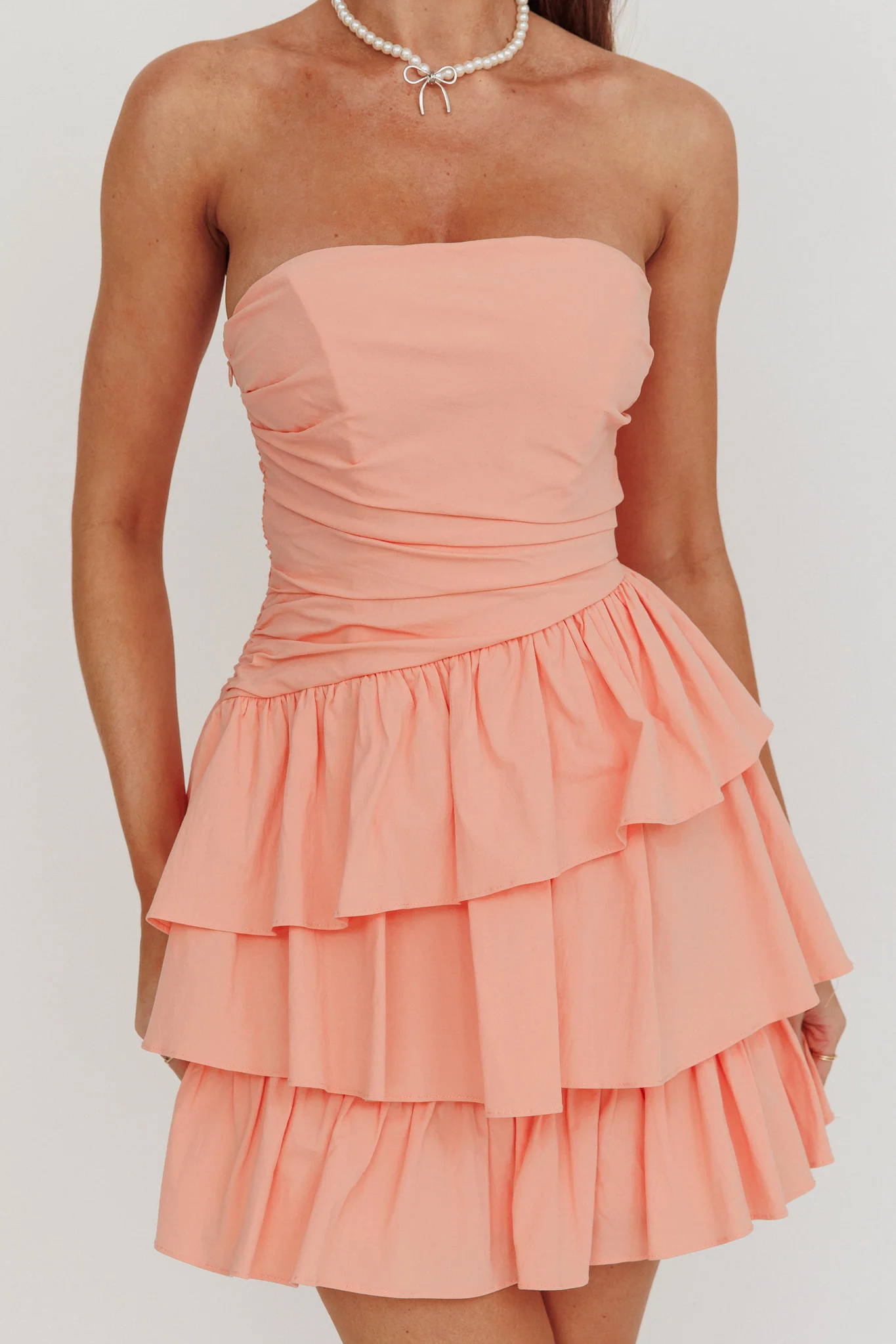 Destini Strapless Layered Frill Mini Dress Blush - Image 4