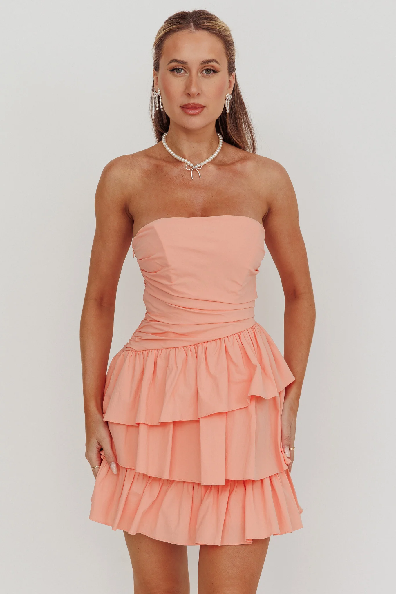 Destini Strapless Layered Frill Mini Dress Blush - Image 5