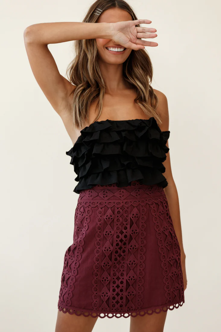 Dinah Crochet Overlay Skirt Plum - Image 2