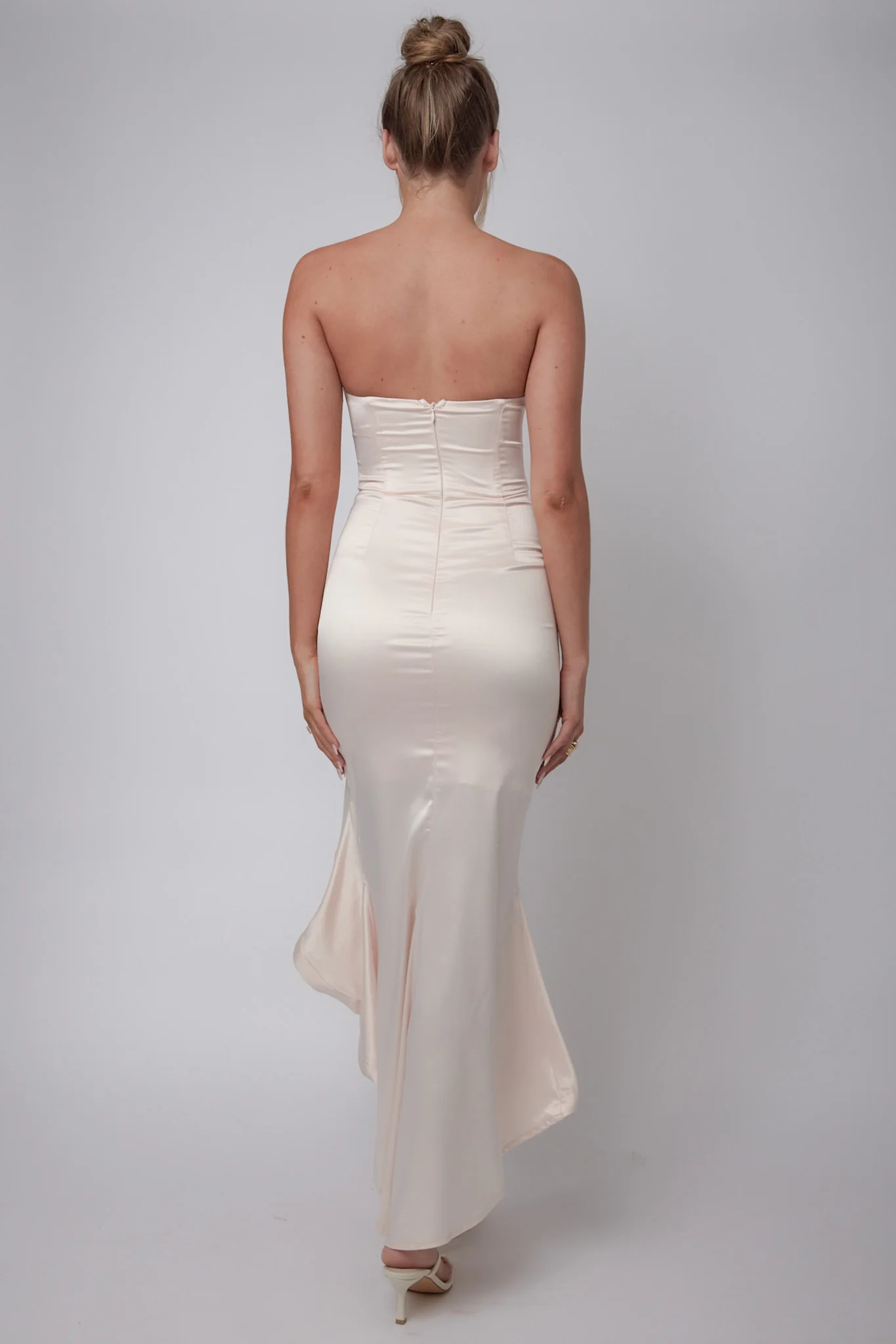 Diony Strapless Ruffle Hem Midi Dress Oyster - Image 3