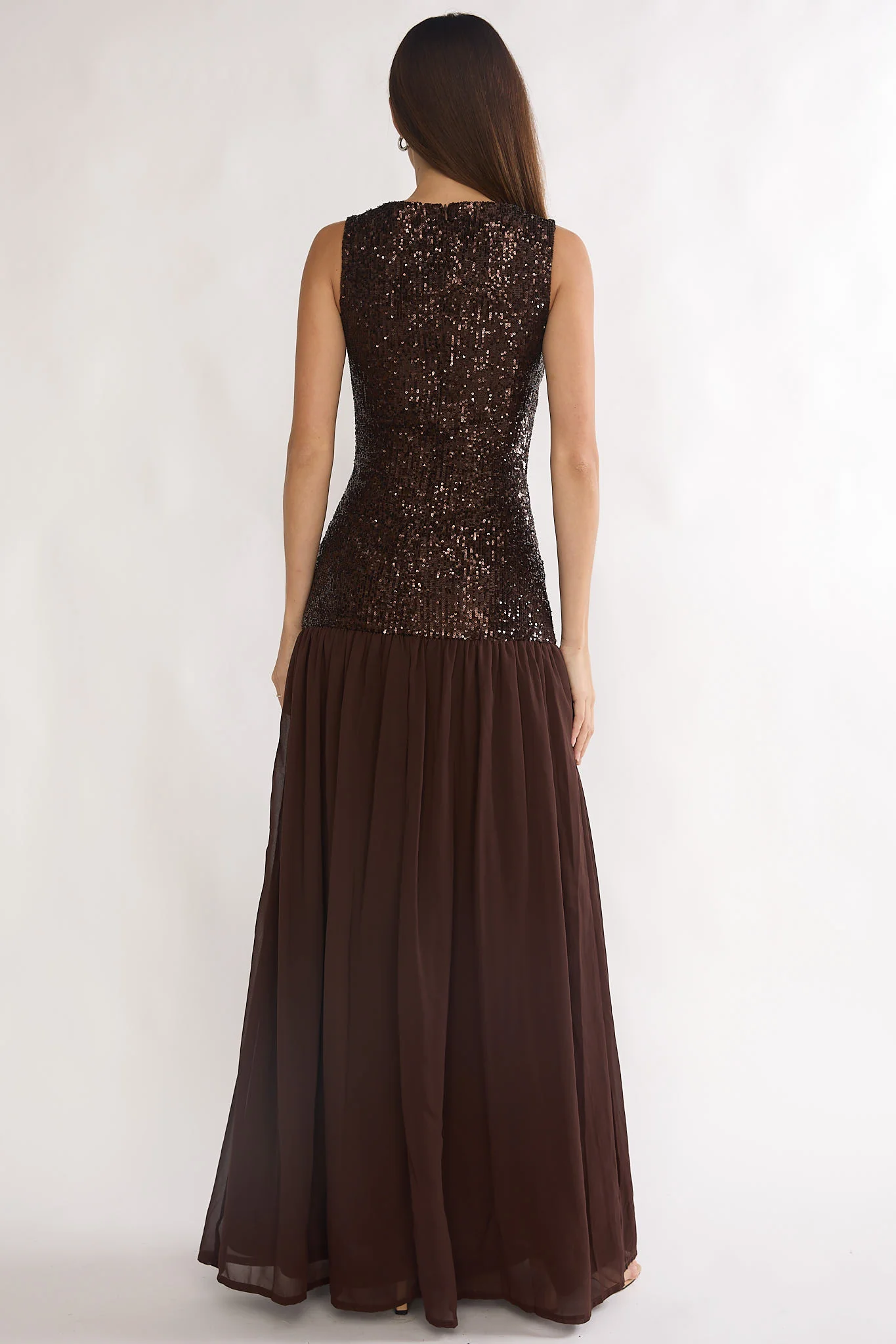 Dioris Rosette Cut-Out Sequin Maxi Dress Sequin Choco - Image 2