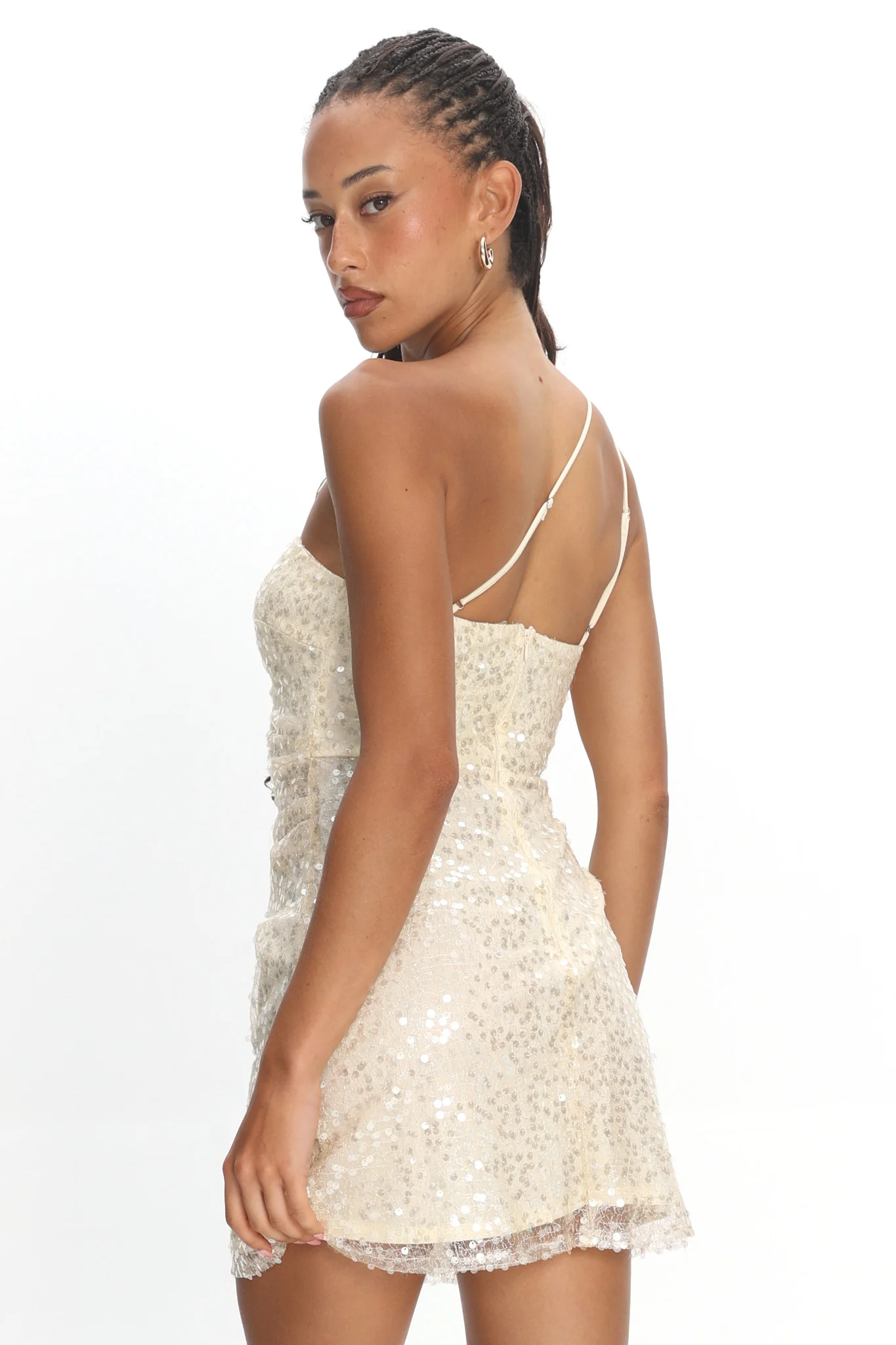 Disco Baby One-Shoulder Sequin Mini Dress Nude - Image 3
