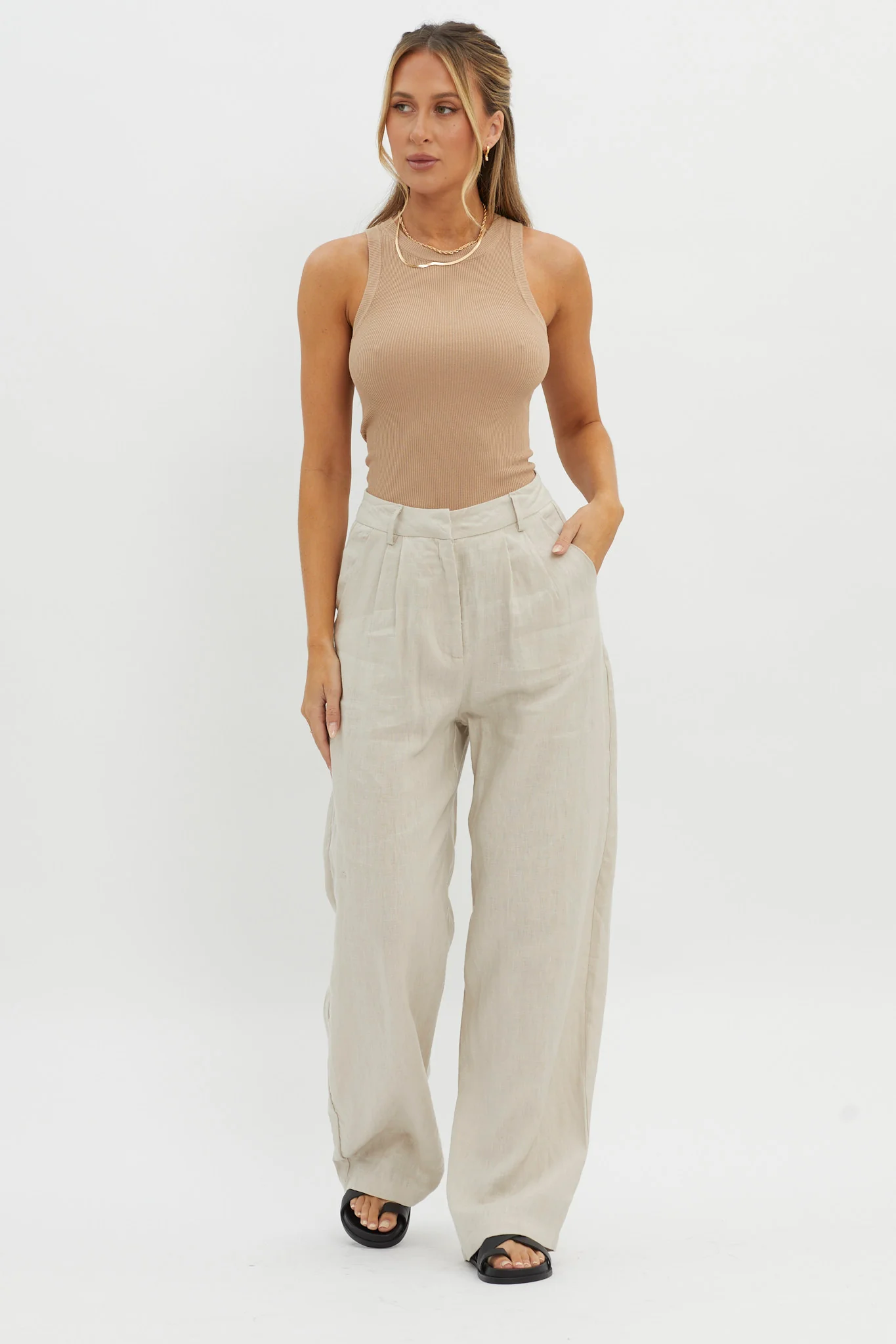 Dodie Straight Leg Trouser Pants Linen Oat - Image 2