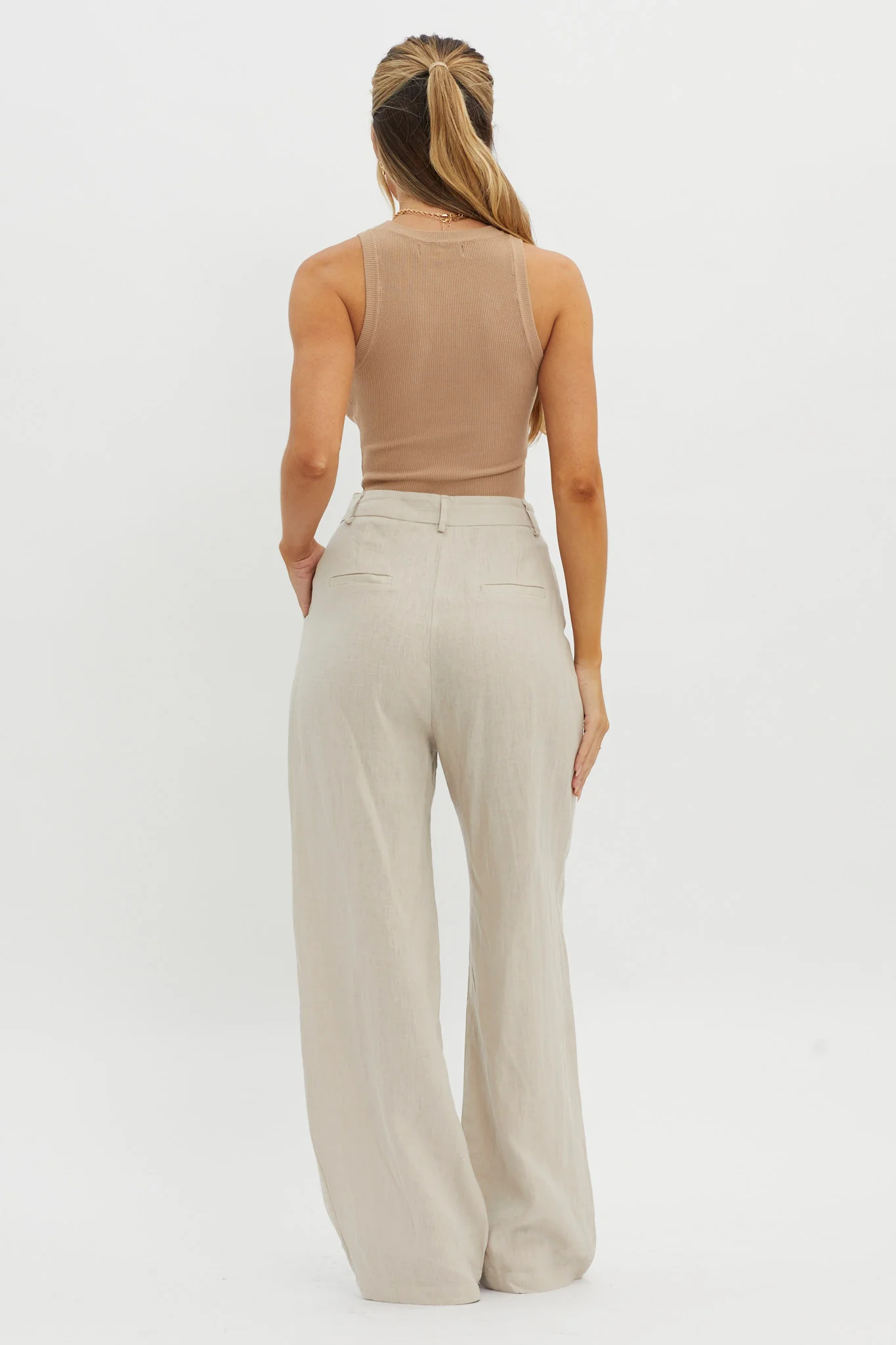 Dodie Straight Leg Trouser Pants Linen Oat - Image 3