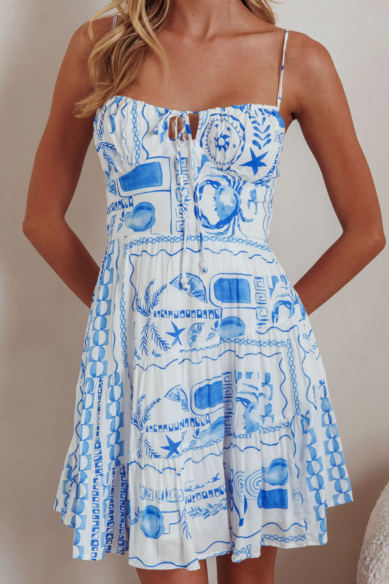 Doe Tied Bust Mini Dress Print Blue - Image 3